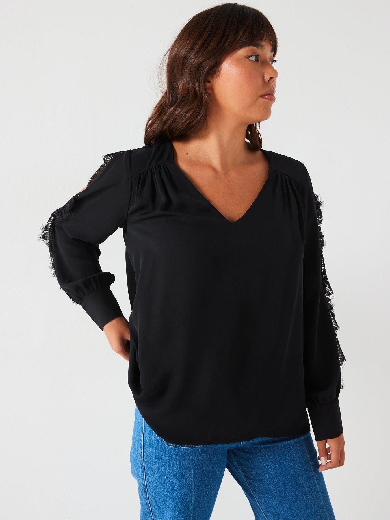 v-by-very-curve-lace-trim-split-sleeve-blouse-black