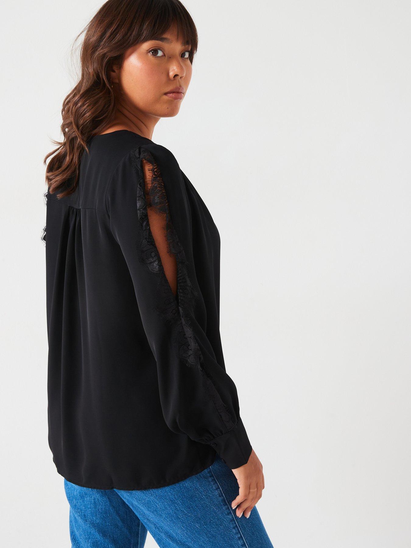 v-by-very-curve-lace-trim-split-sleeve-blouse-blackstillFront