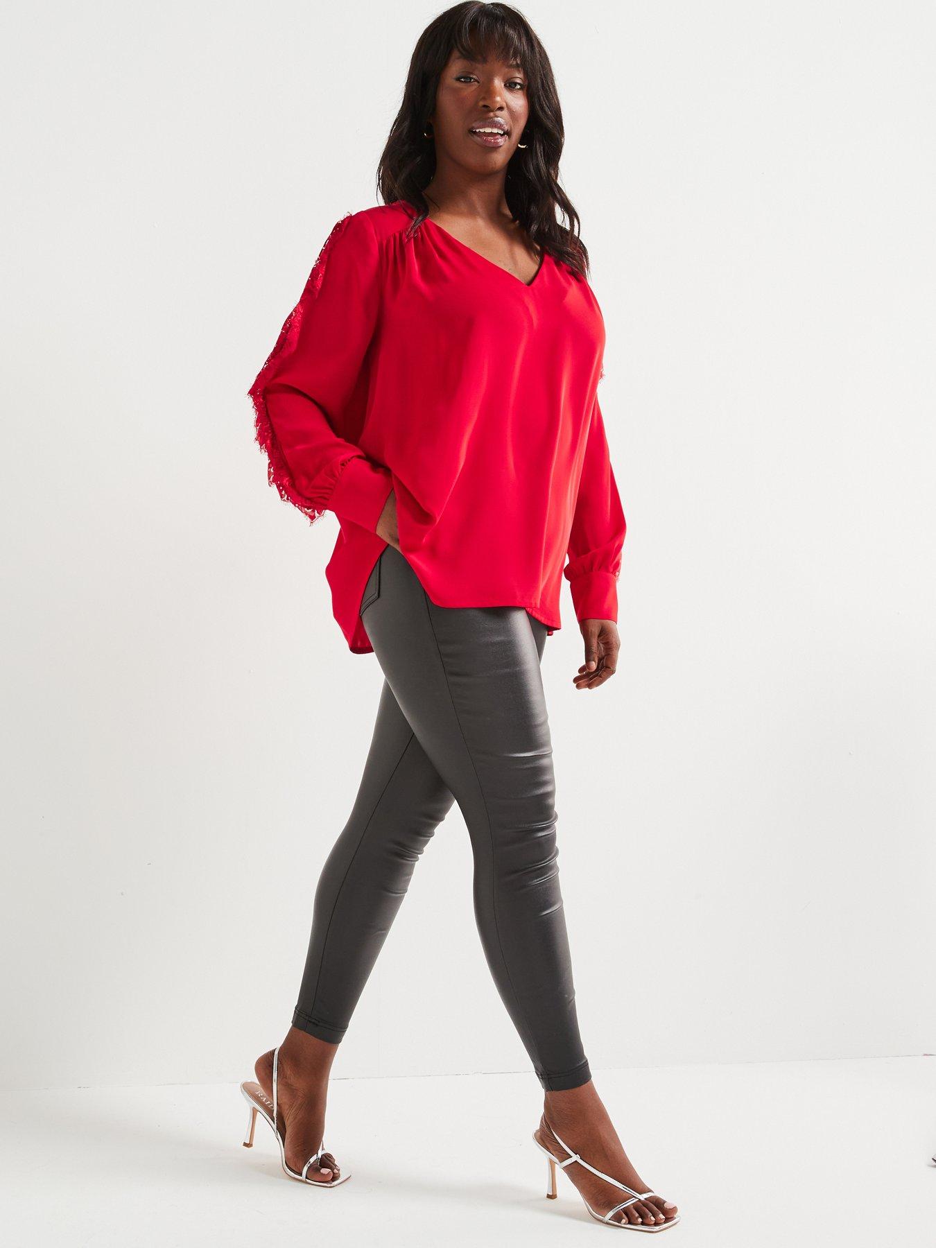 v-by-very-curve-lace-trim-split-sleeve-blouse-redback