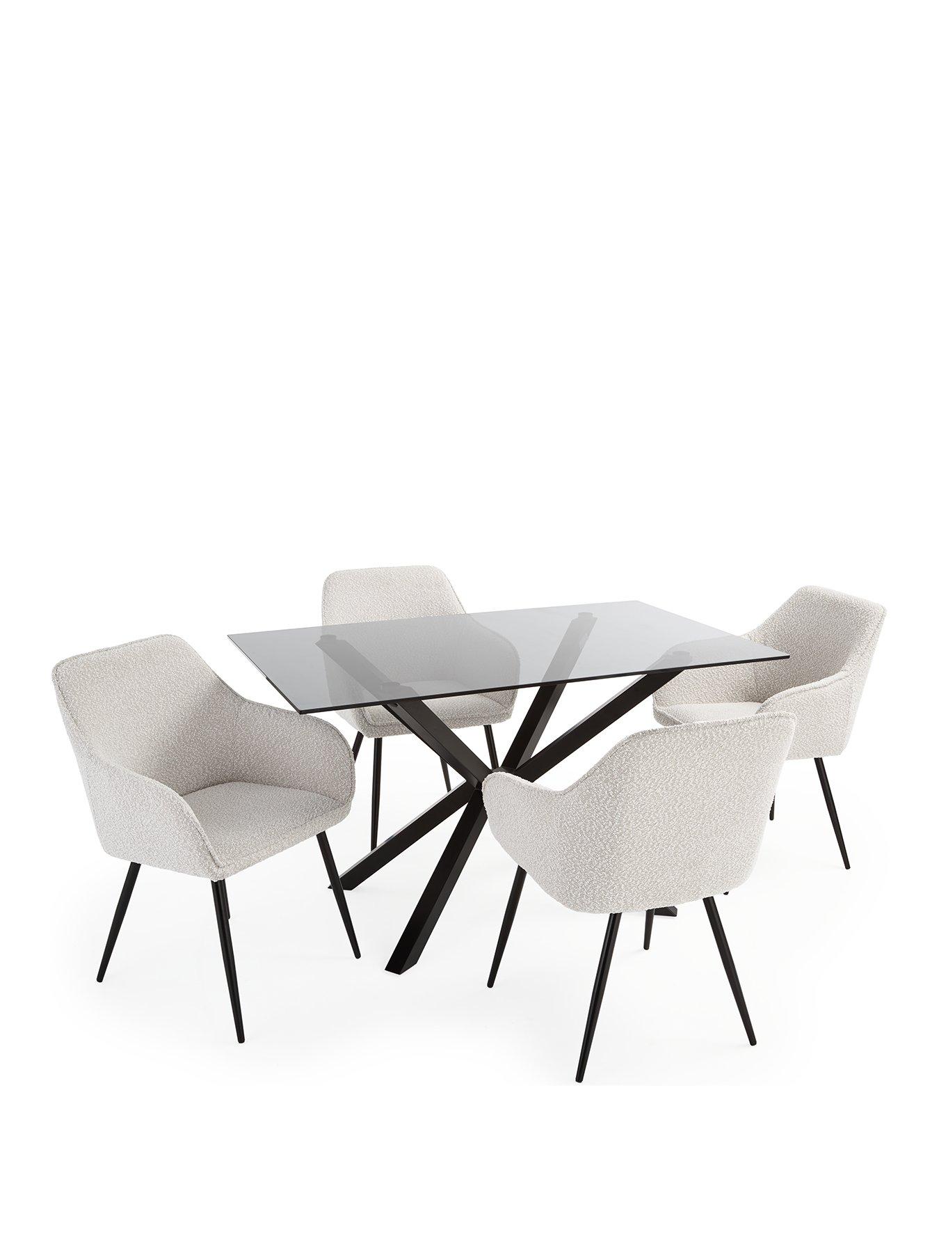 Image 2 of 6 of Very Home Chopstick 130 cm Rectangular Glass Top Dining Table + 4 Alisha Boucle Chairs&nbsp;- Black/Cream