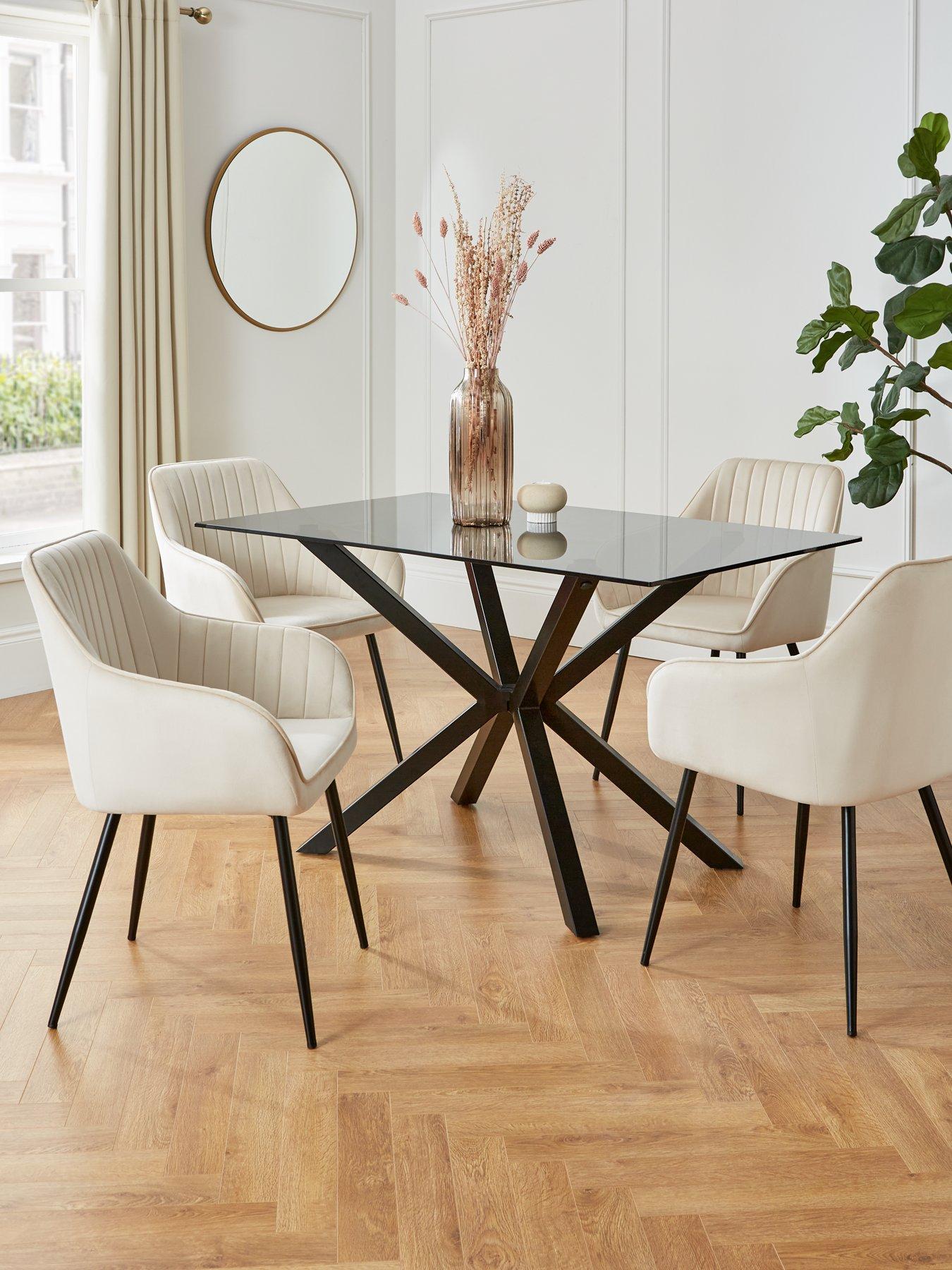 The Very Collection Chopstick 130 cm Rectangular Glass Top Dining Table + 4 Alisha Chairs - Black/Natural