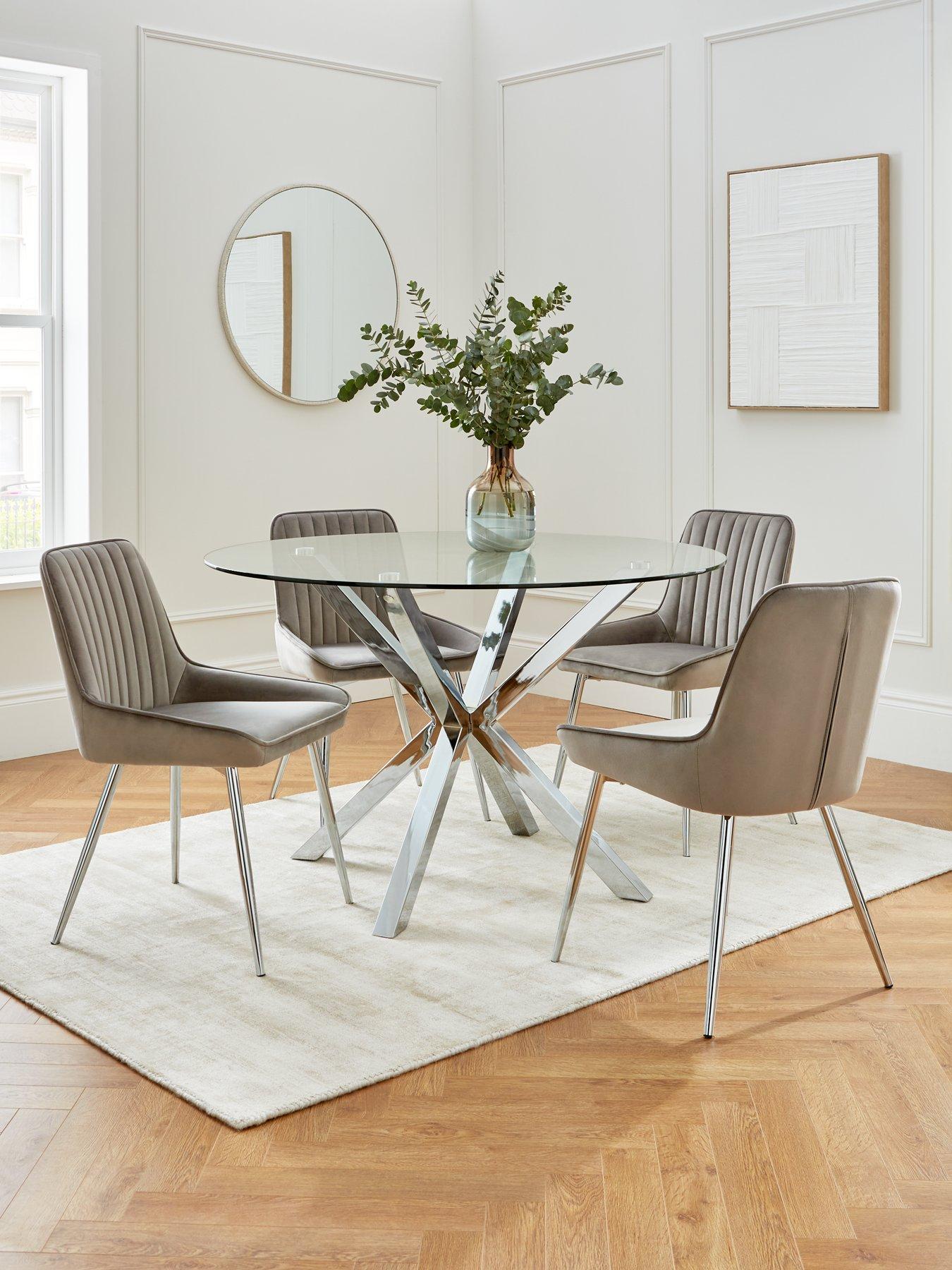 The Very Collection Chopstick 120 cm Round Dining Table + 4 Alisha Chairs - Chrome/Grey
