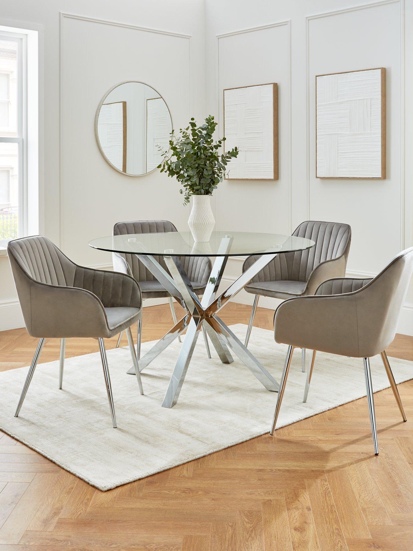 The Very Collection Chopstick 120 cm Round Dining Table plus 4 Alisha Chairs - Chrome/Grey