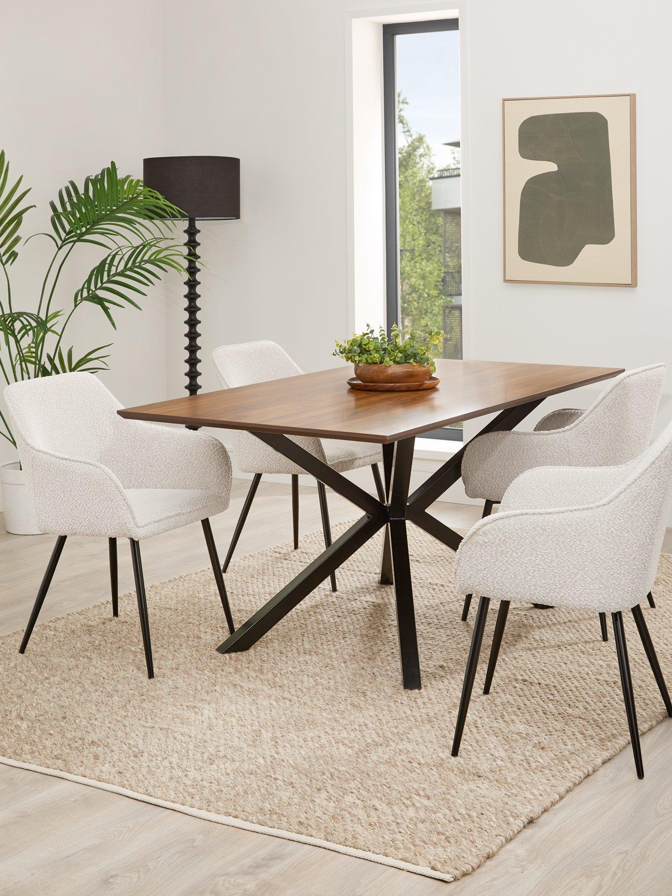 Image 1 of 6 of The Very Collection Chopstick 160&nbsp;cm Rectangle&nbsp;Wood Top&nbsp;Table + 4 Alisha Boucle Chairs - Brown/Black/Cream - FSC&reg; Certified
