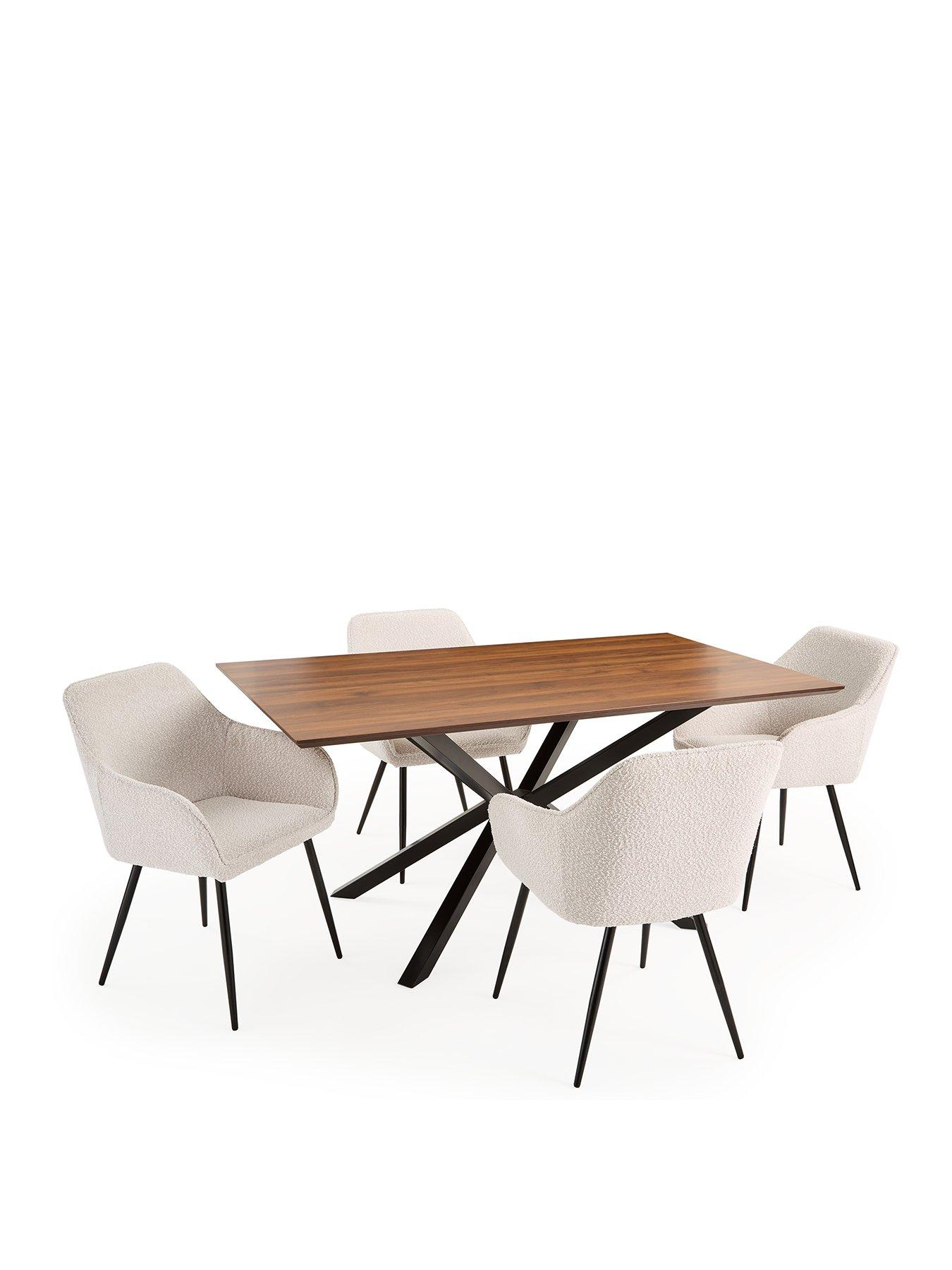 Image 2 of 6 of The Very Collection Chopstick 160&nbsp;cm Rectangle&nbsp;Wood Top&nbsp;Table + 4 Alisha Boucle Chairs - Brown/Black/Cream - FSC&reg; Certified