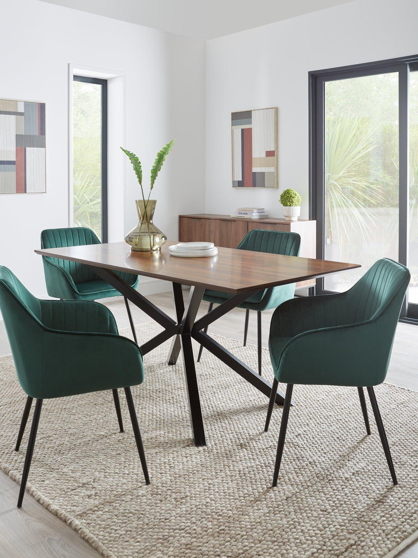 very-home-chopstick-160-cm-wood-top-table-4-alisha-boucle-chairs-in-brownblackgreen