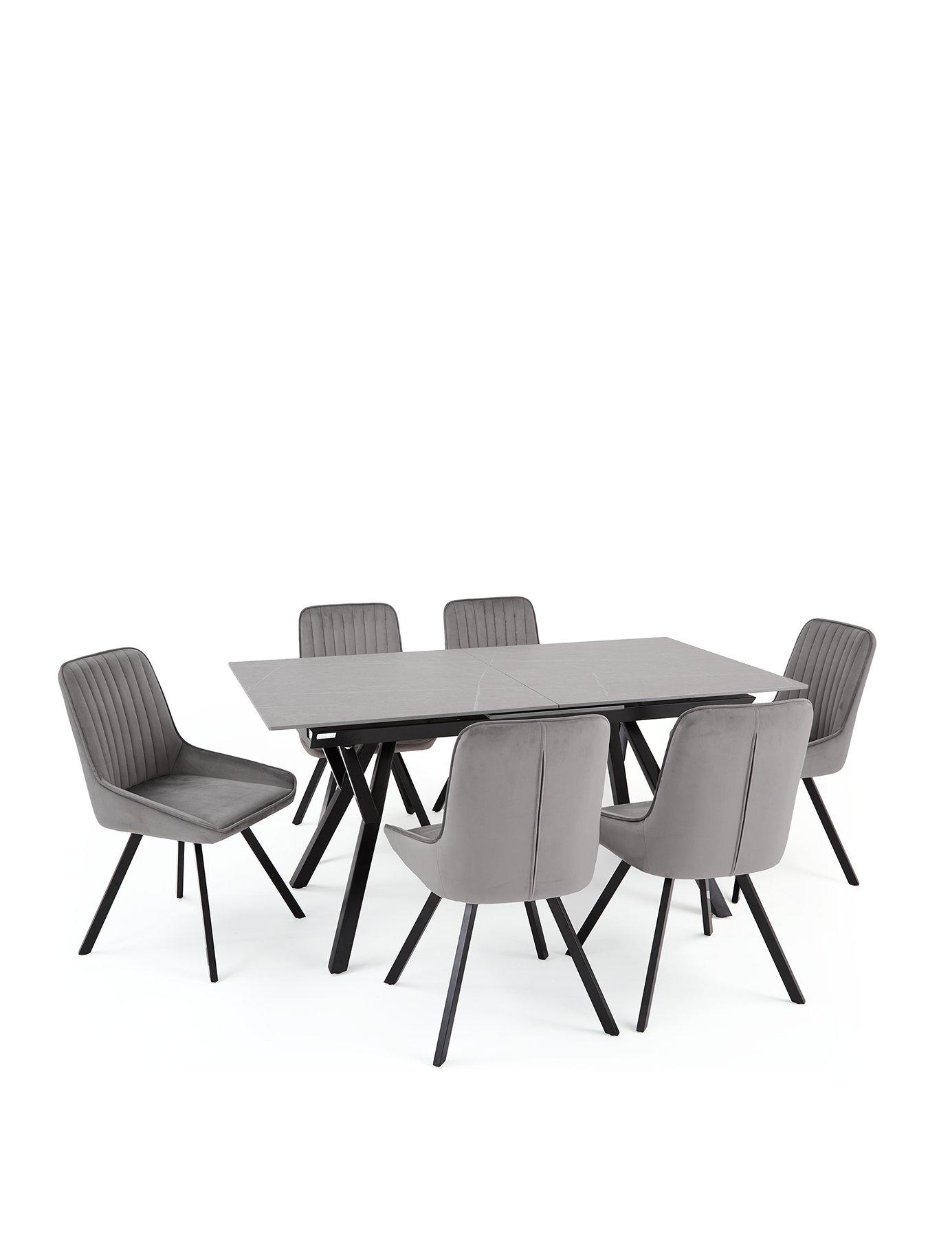 Image 2 of 7 of The Very Collection Corbin Ceramic Top 160-200&nbsp;cm Extending Dining Table + 6 Marlow Chairs - Black/Grey