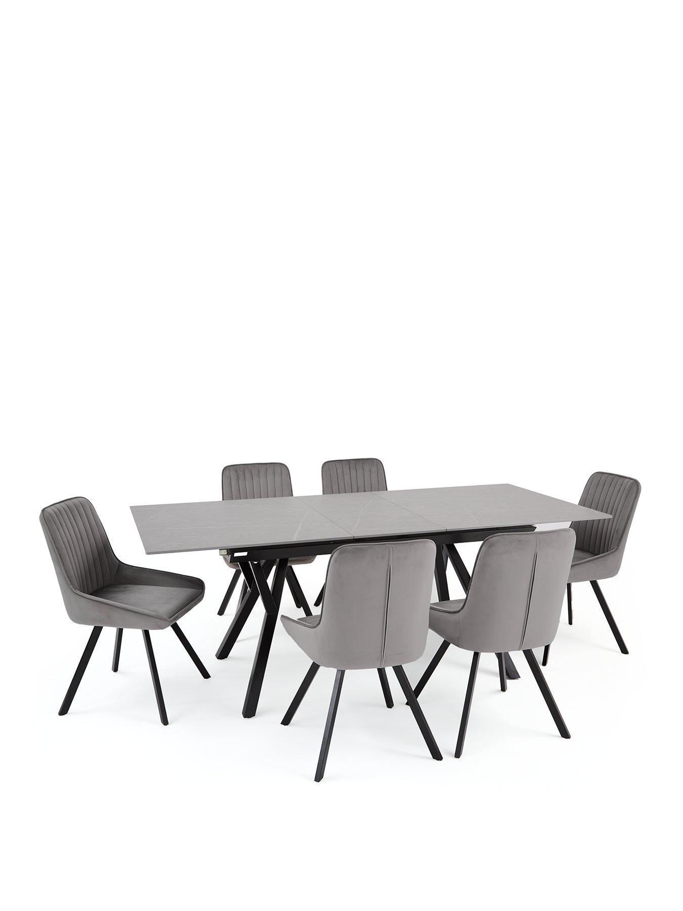 Image 3 of 7 of The Very Collection Corbin Ceramic Top 160-200&nbsp;cm Extending Dining Table + 6 Marlow Chairs - Black/Grey
