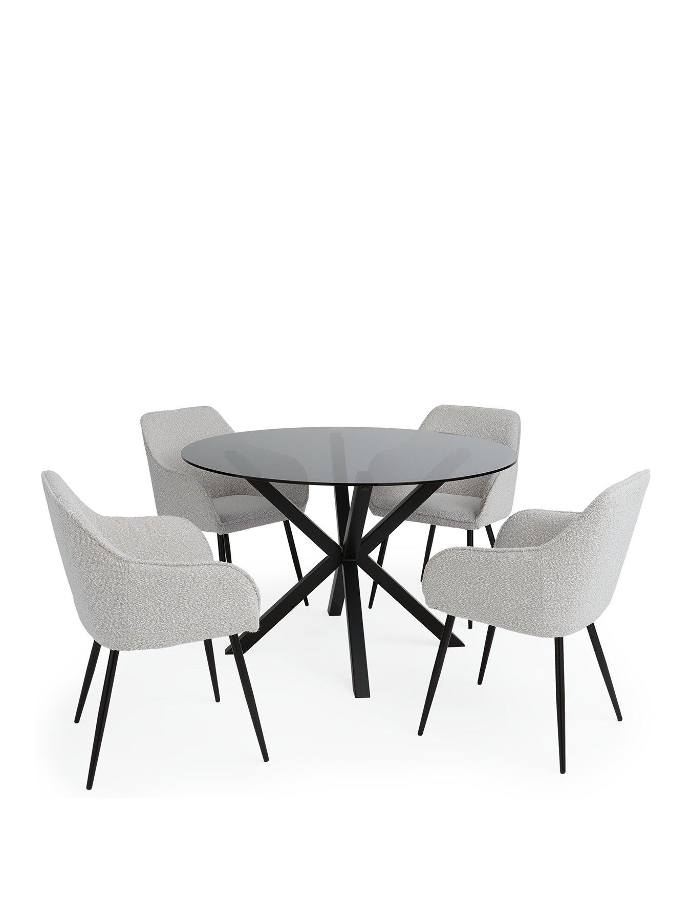 very-home-chopsticknbsp120-cm-round-dining-table-4-alisha-boucle-chairs-blackcreamstillFront