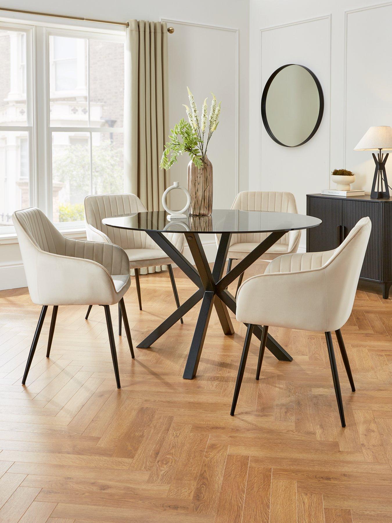 The Very Collection Chopstick 120 cm Round Dining Table plus 4 Alisha Fabric Chairs - Black/Natural