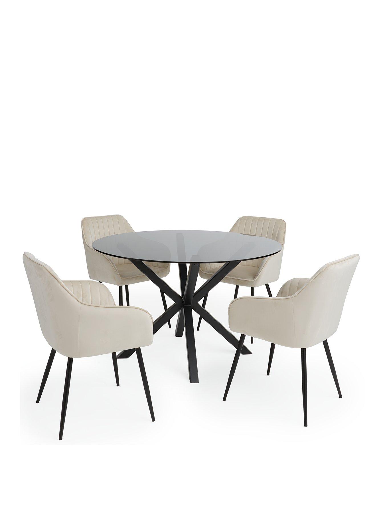 Image 2 of 6 of The Very Collection Chopstick 120 cm Round Dining Table plus 4 Alisha Fabric Chairs - Black/Natural