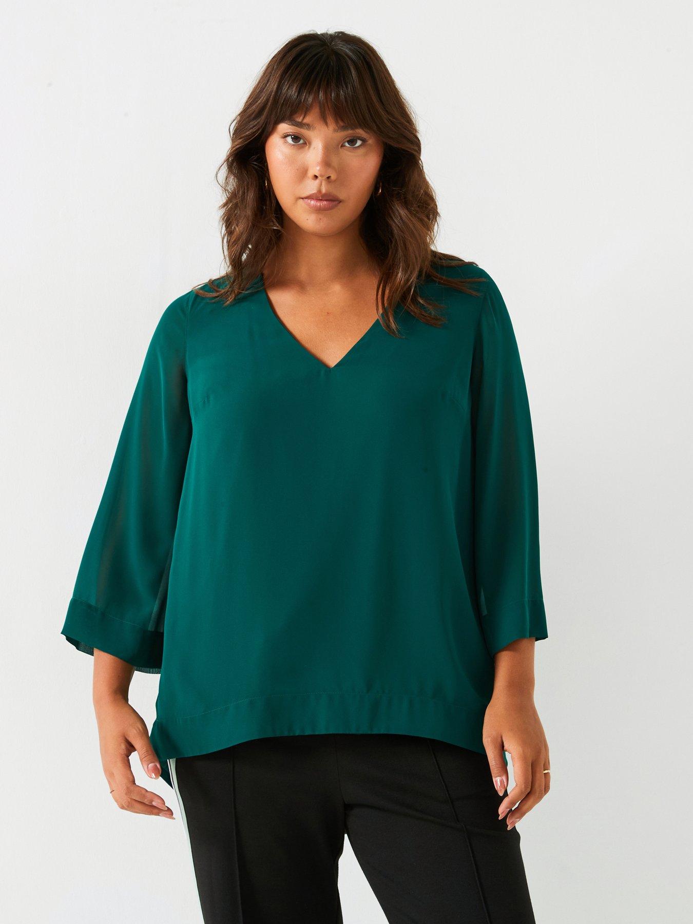 v-by-very-curve-34-sleeve-chiffon-blouse-green