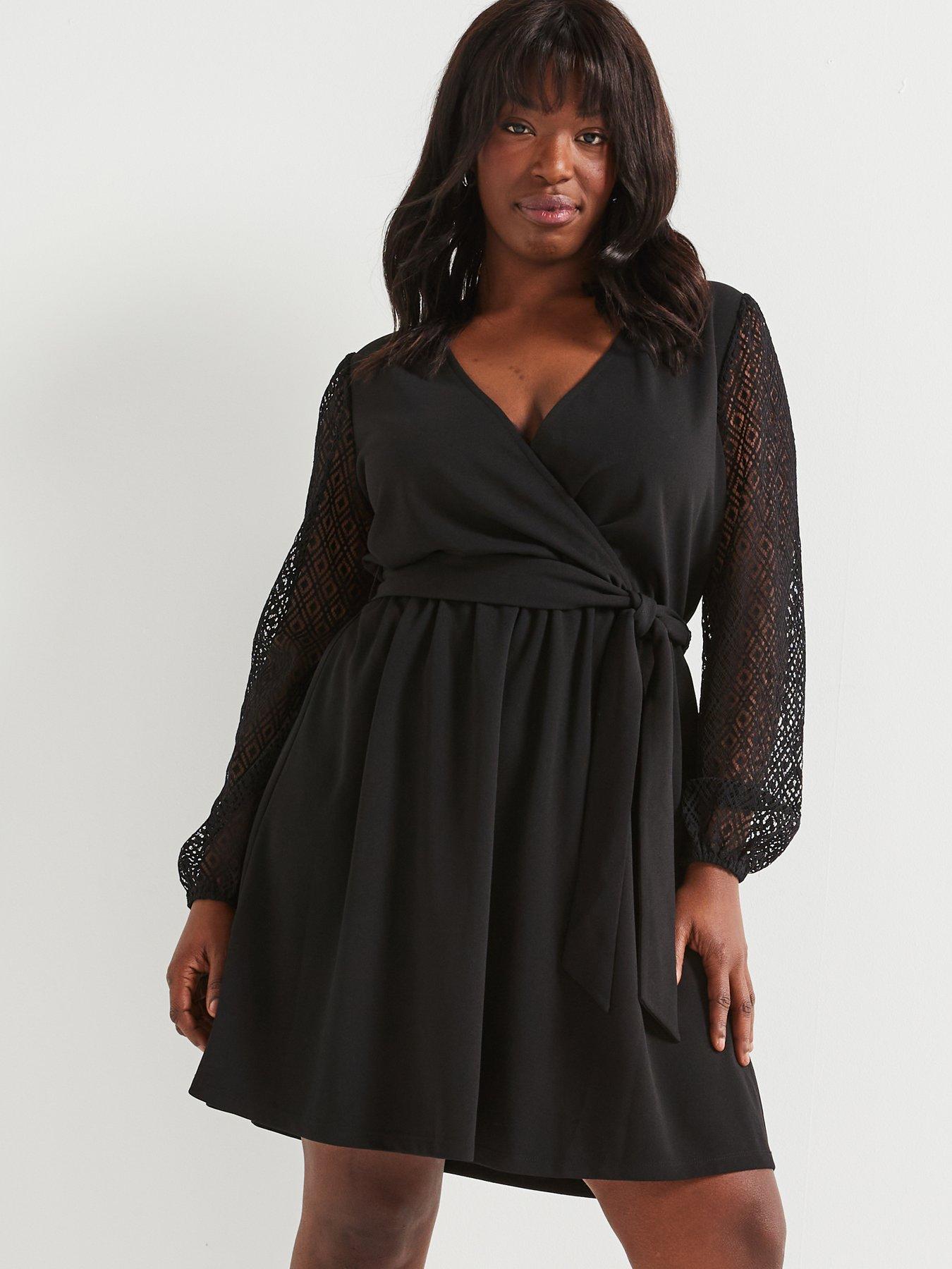 v-by-very-curve-lace-sleeve-wrap-mini-dress-blackdetail