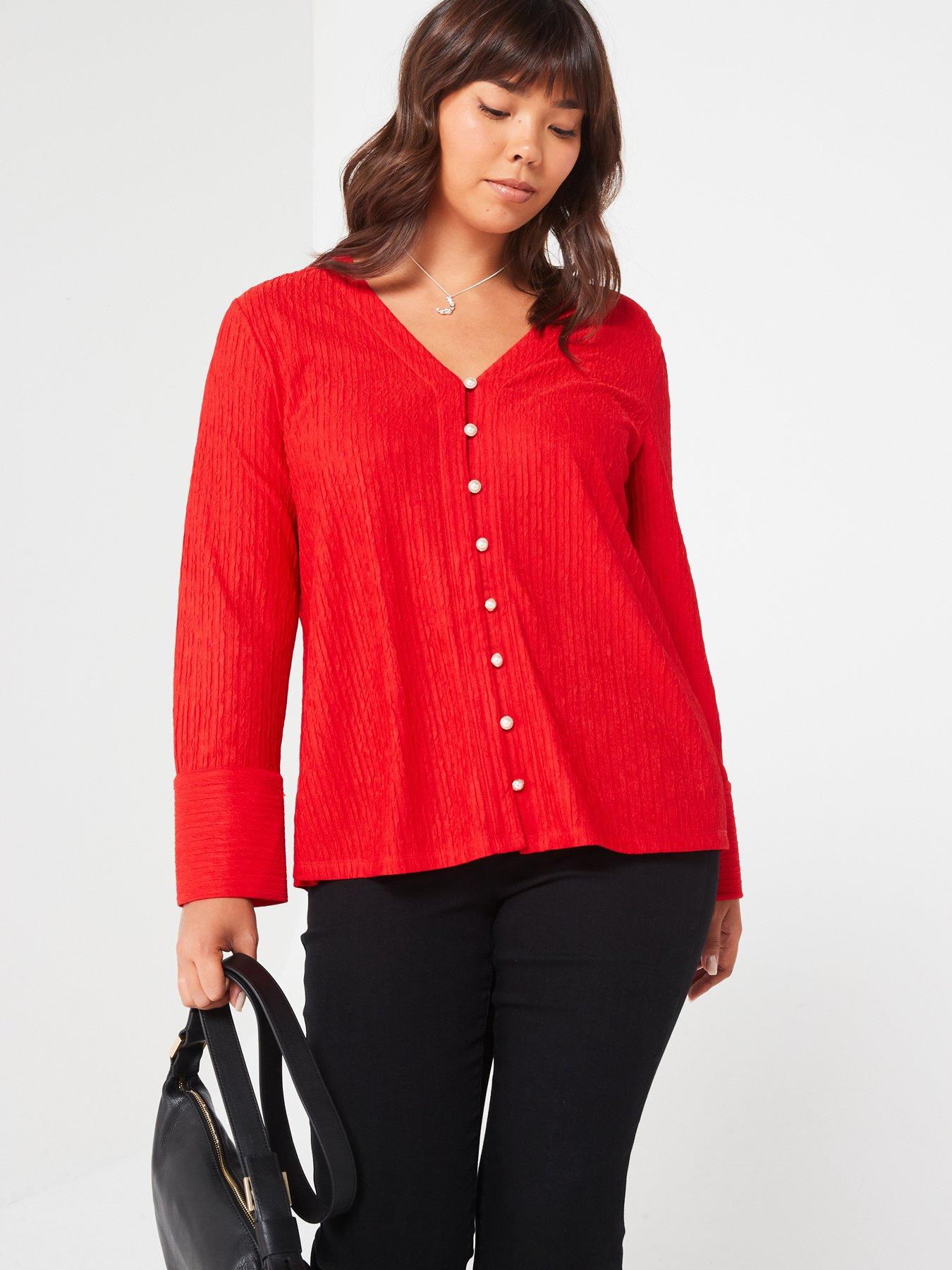 Image of V by Very Curve Button Detail Jersey Top - Red