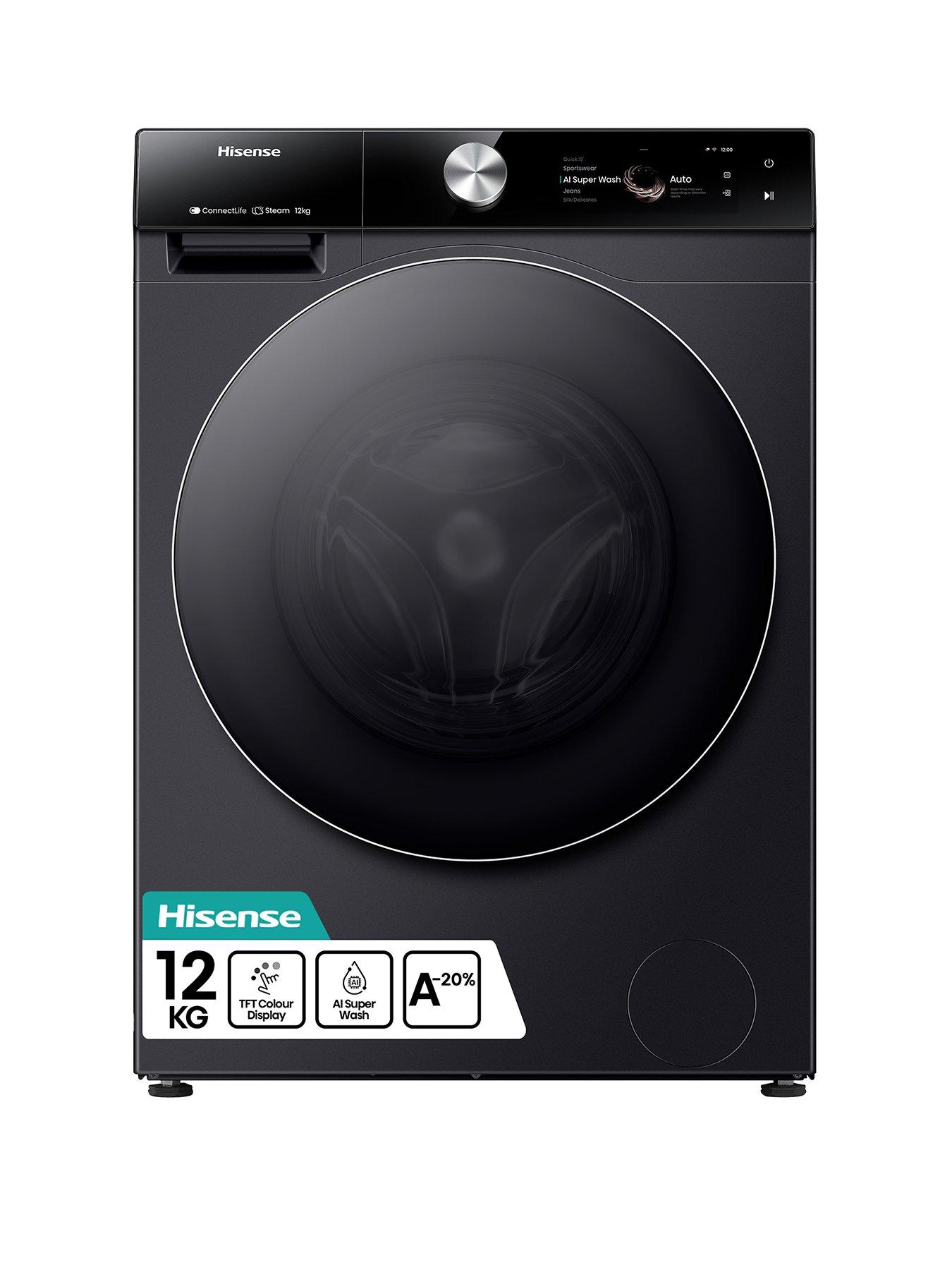 Hisense 7S Series WF7S1247BB 12kg, 1400 Spin, AI Washing Machine with Touch Control - Black - A Rated