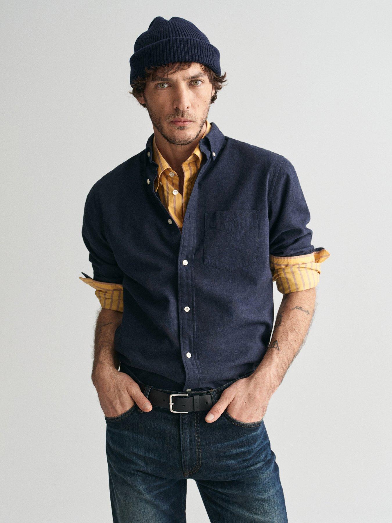 gant-gant-regular-fit-flannel-melange-long-sleeve-shirt-navyfront