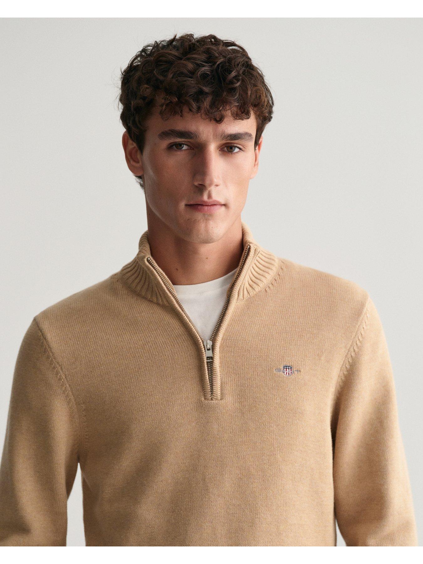 gant-casual-cotton-14-zip-knitted-jumper-beigeoutfit