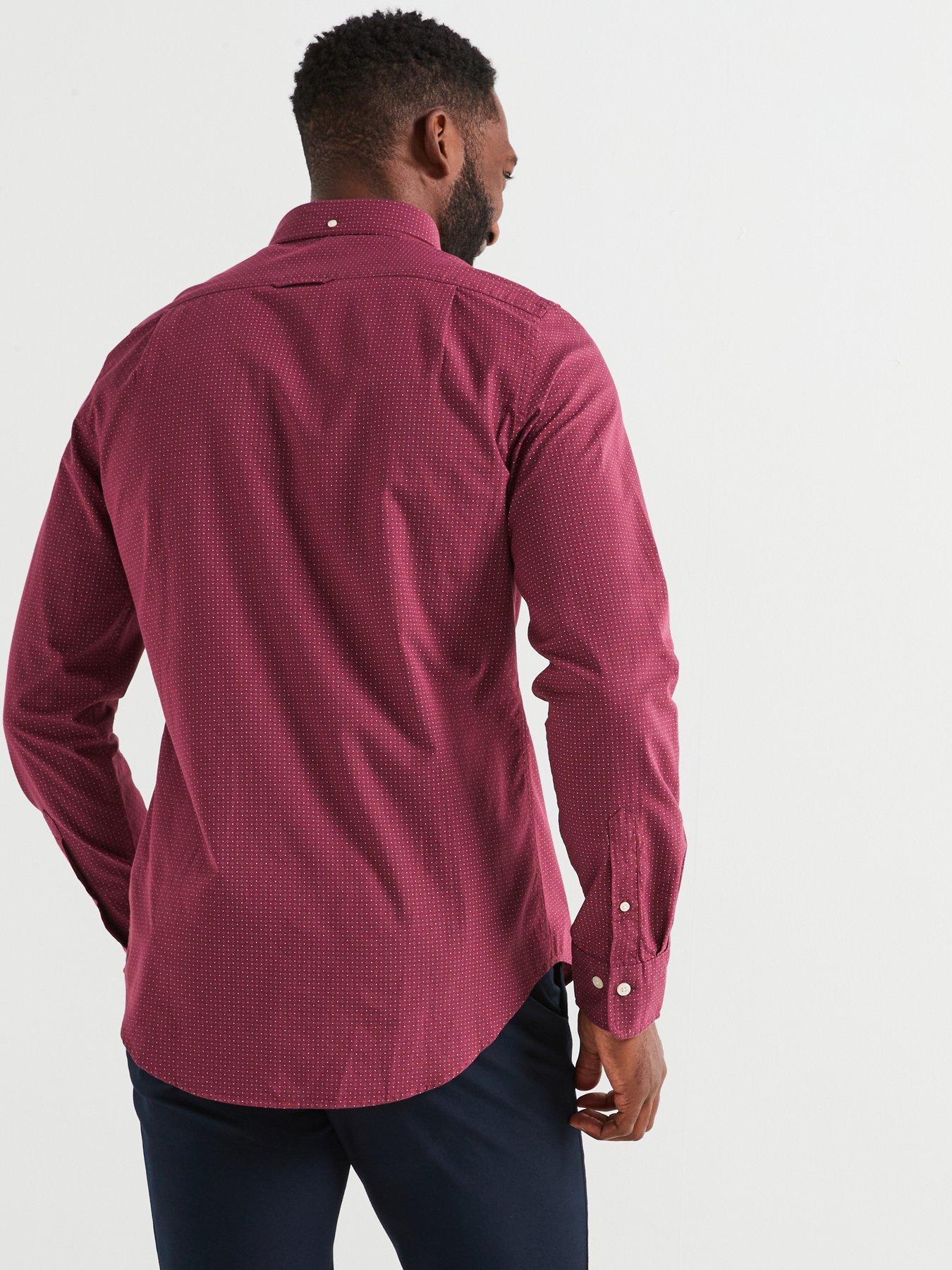 gant-slim-fit-micro-print-long-sleeve-shirt-dark-redstillFront