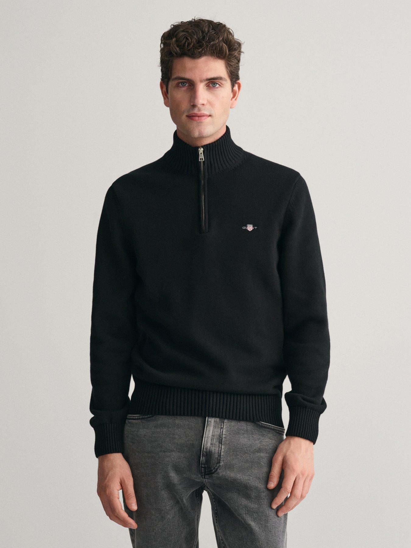 GANT Casual Cotton 1/4 Zip Knitted Jumper - Black
