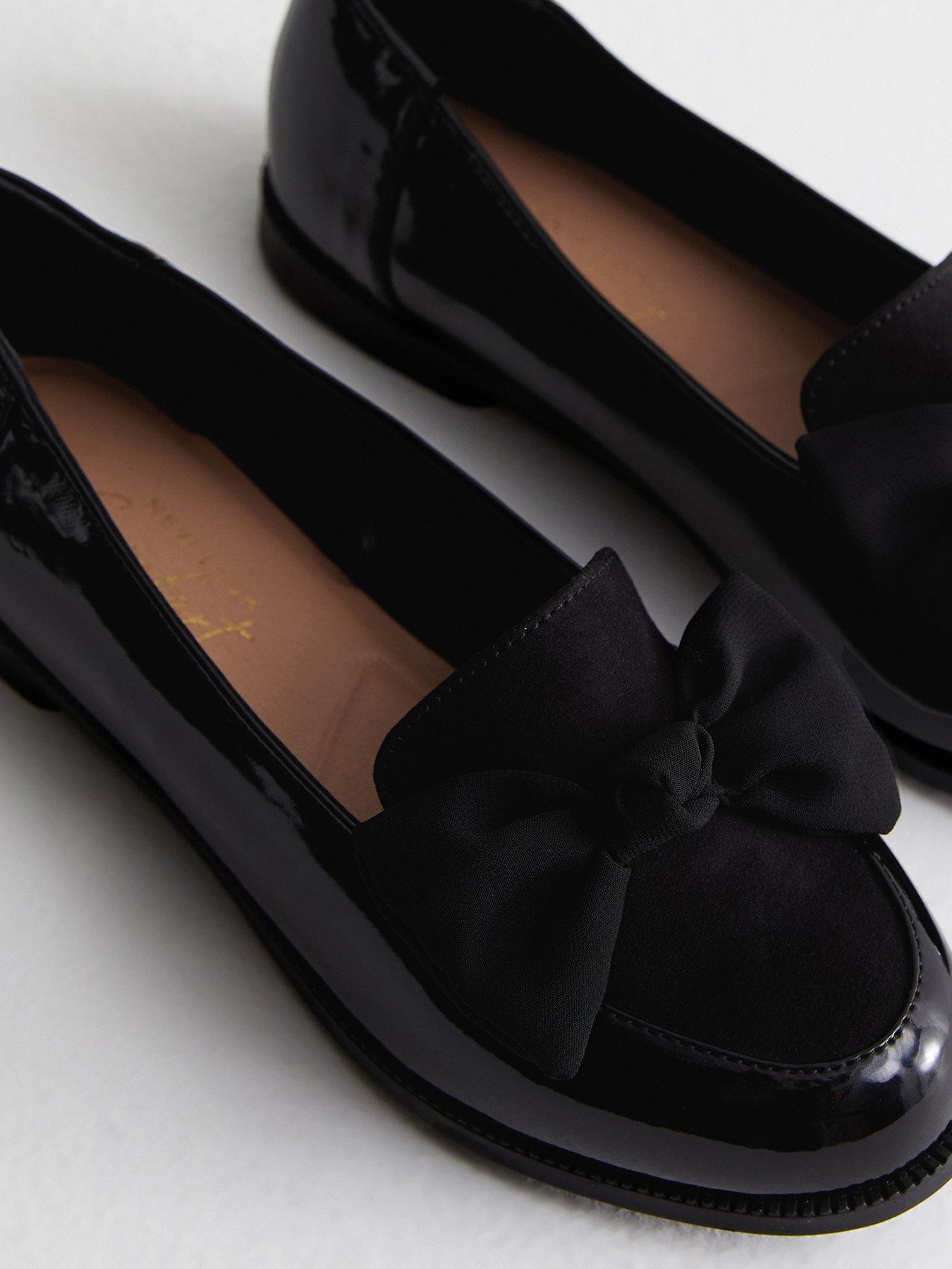 new-look-wide-fit-black-patent-bow-front-loafersstillFront