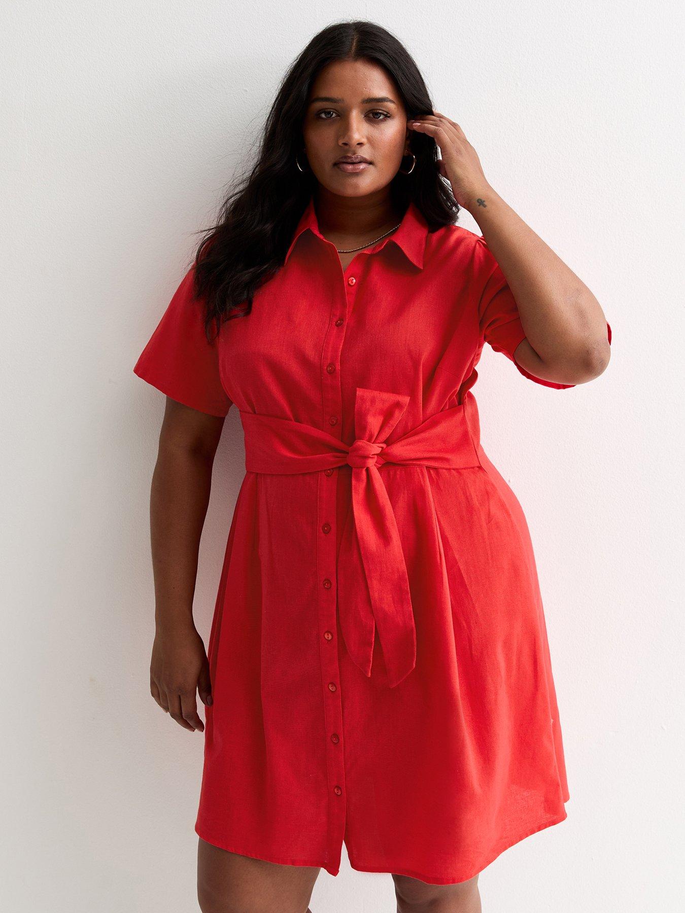 new-look-curved-red-cotton-linen-shirt-dress