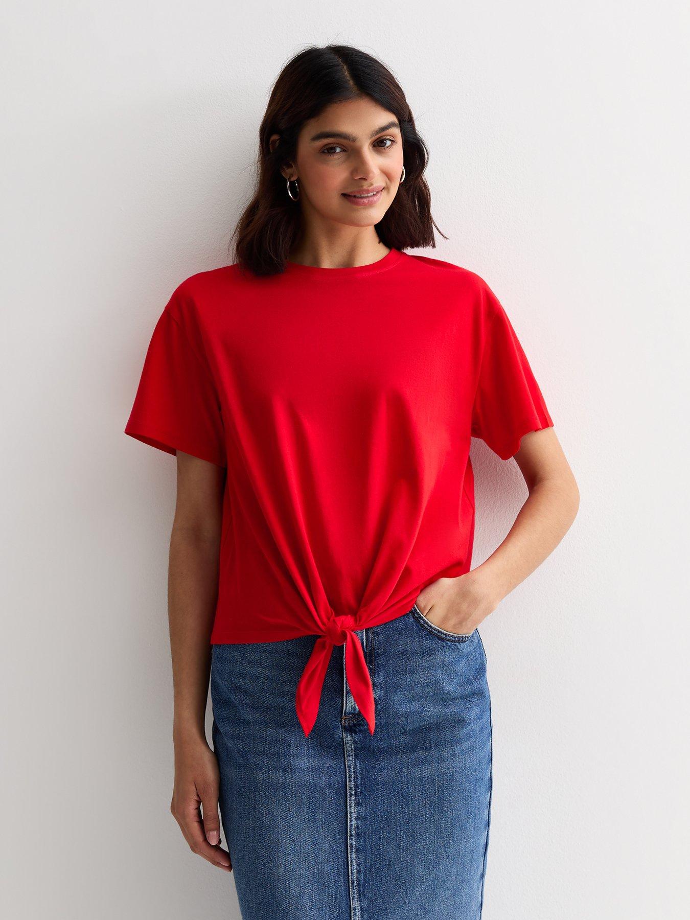 new-look-bright-red-cotton-tie-front-t-shirt