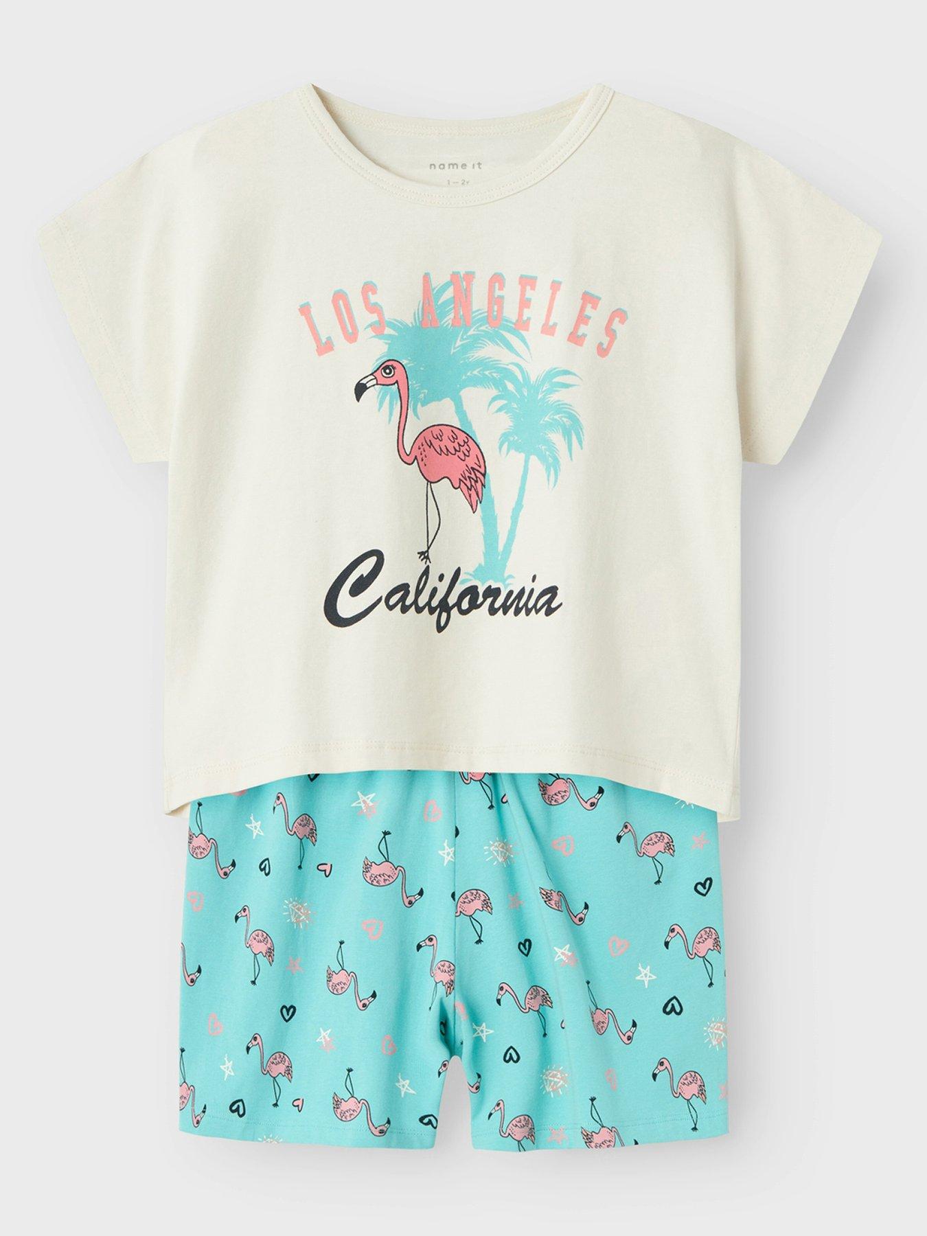 name-it-girls-flamingo-jersey-shorty-pyjamas-pool-blue