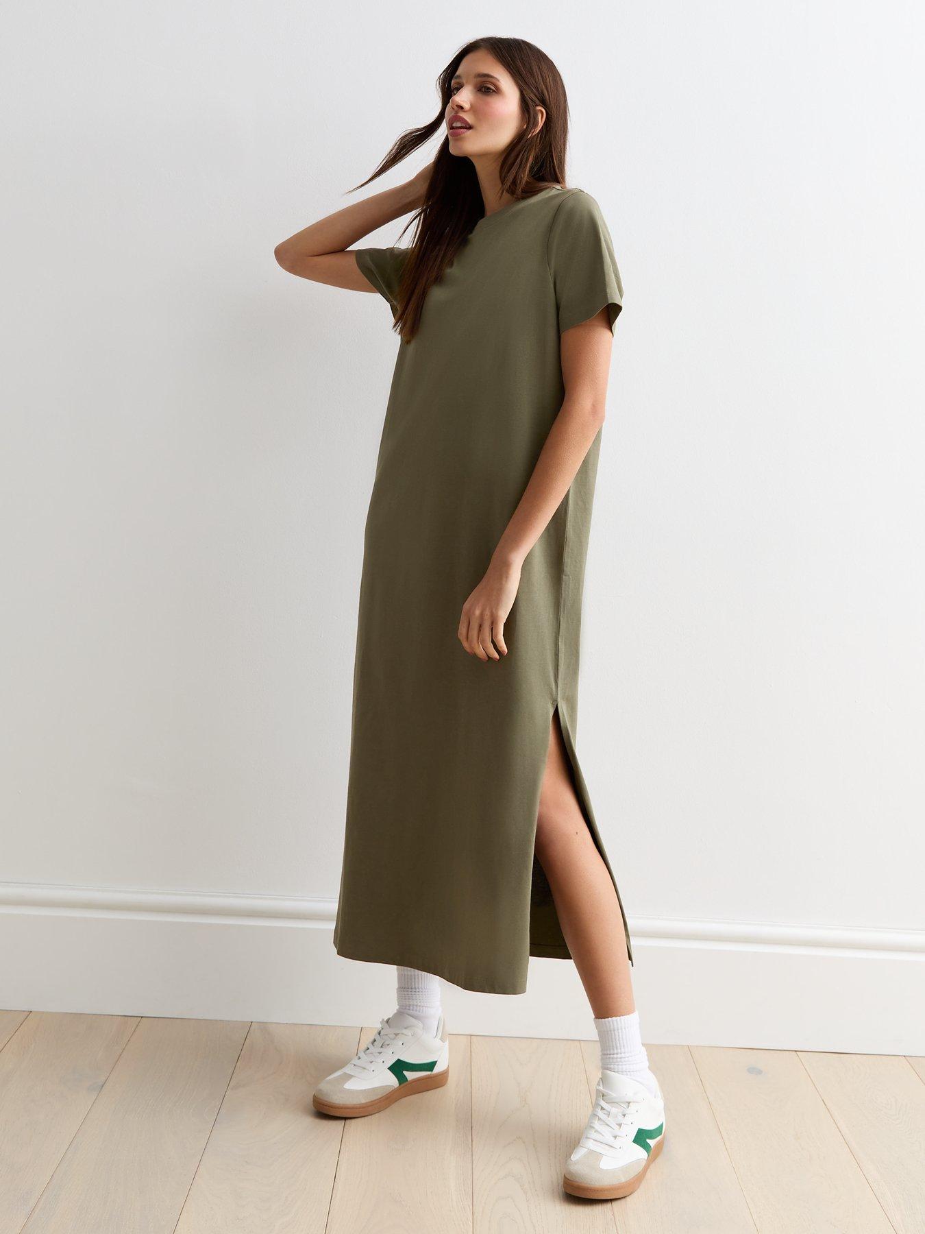 new-look-khaki-cotton-split-hem-midi-t-shirt-dress