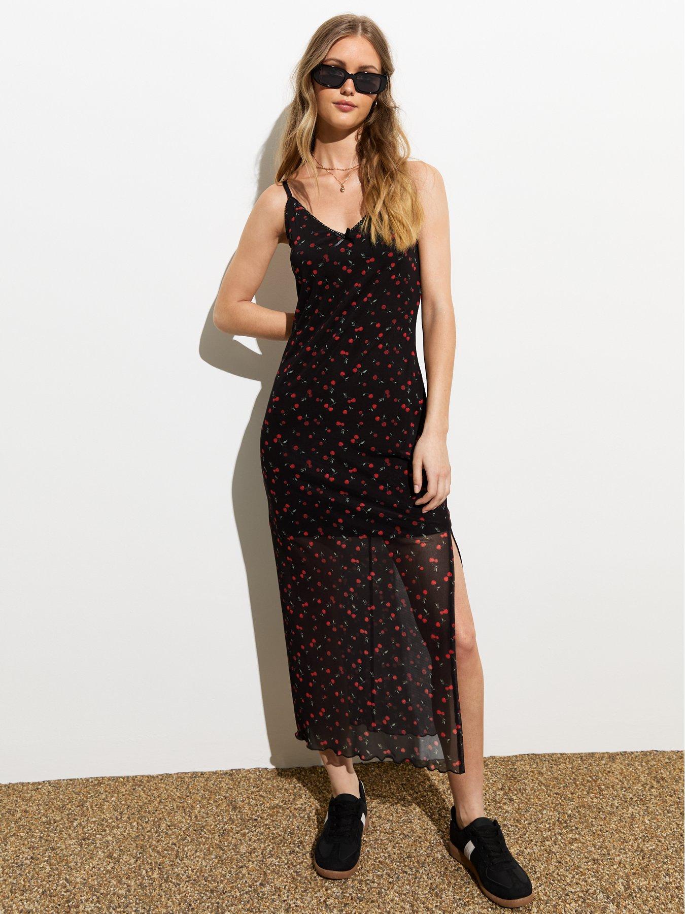 new-look-black-cherry-print-mesh-strappy-midi-dress