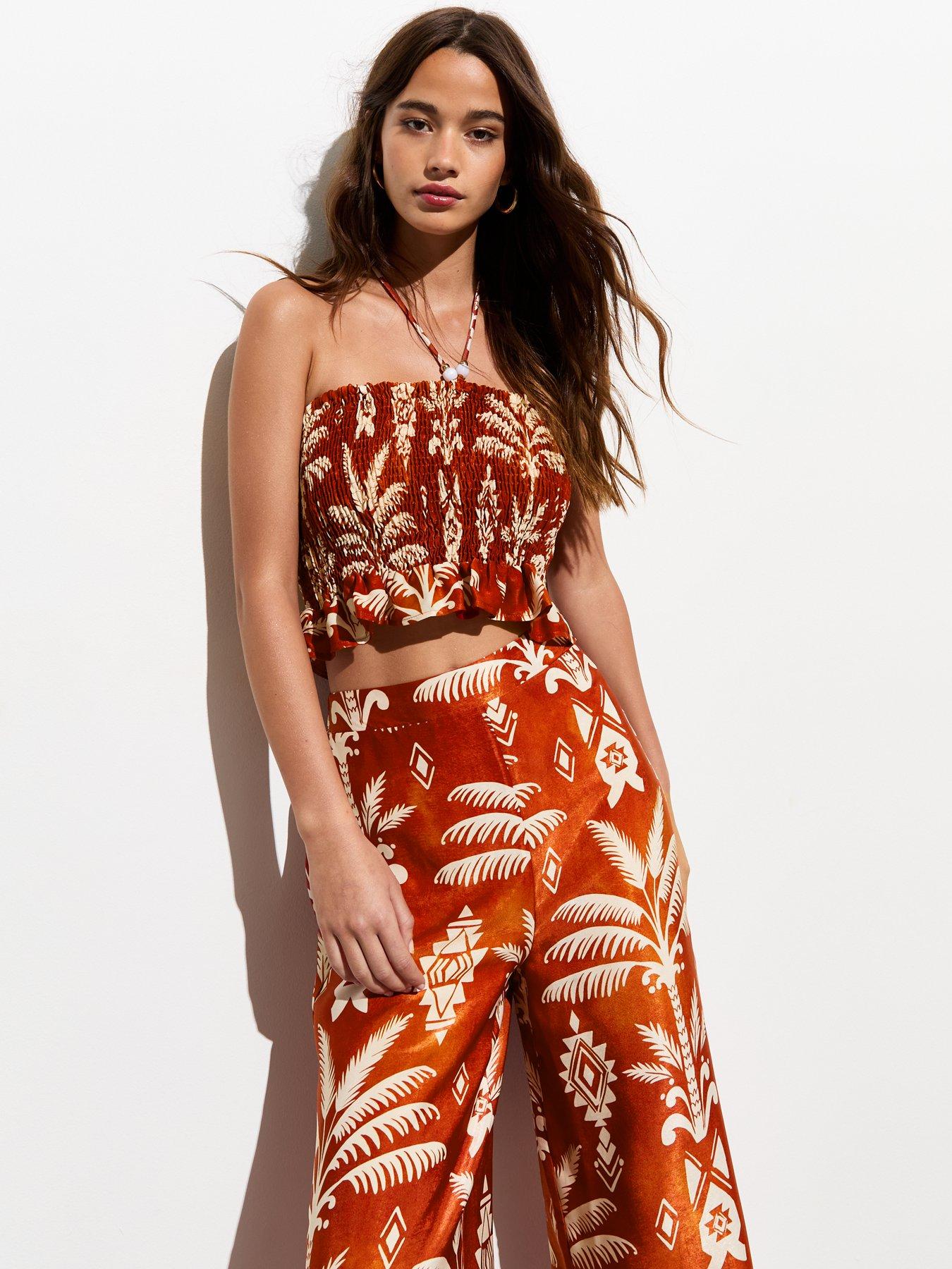 new-look-rust-abstract-print-satin-shirred-crop-top