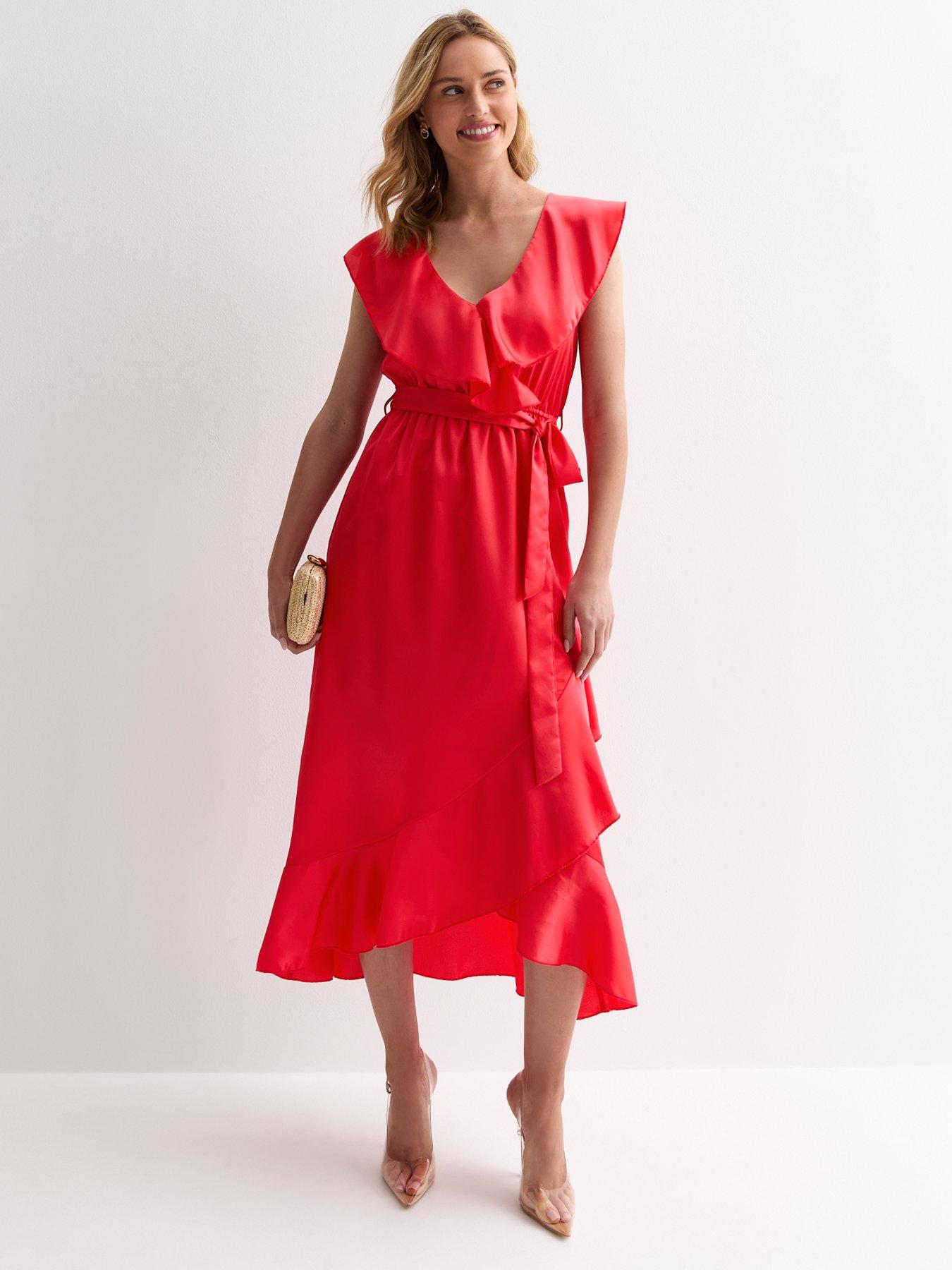 new-look-coral-sleeveless-belted-ruffle-midi-dressback