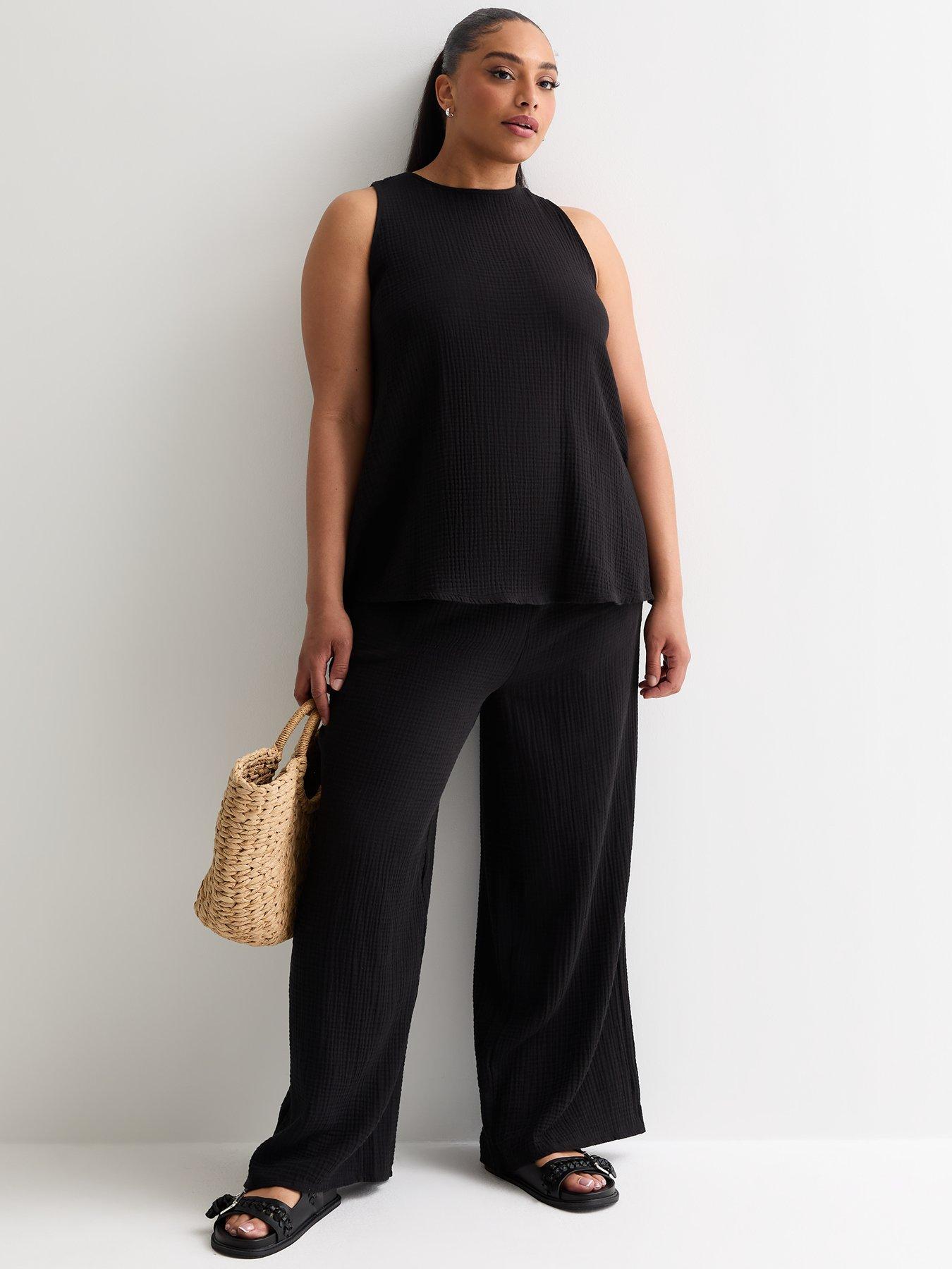 new-look-curves-black-textured-cotton-wide-leg-trouser