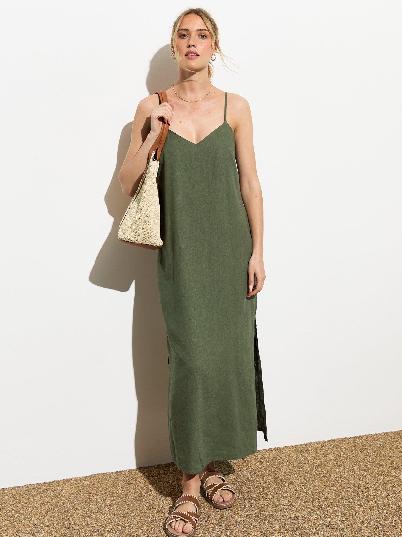 new-look-khaki-strappy-linen-blend-slit-midi-dress