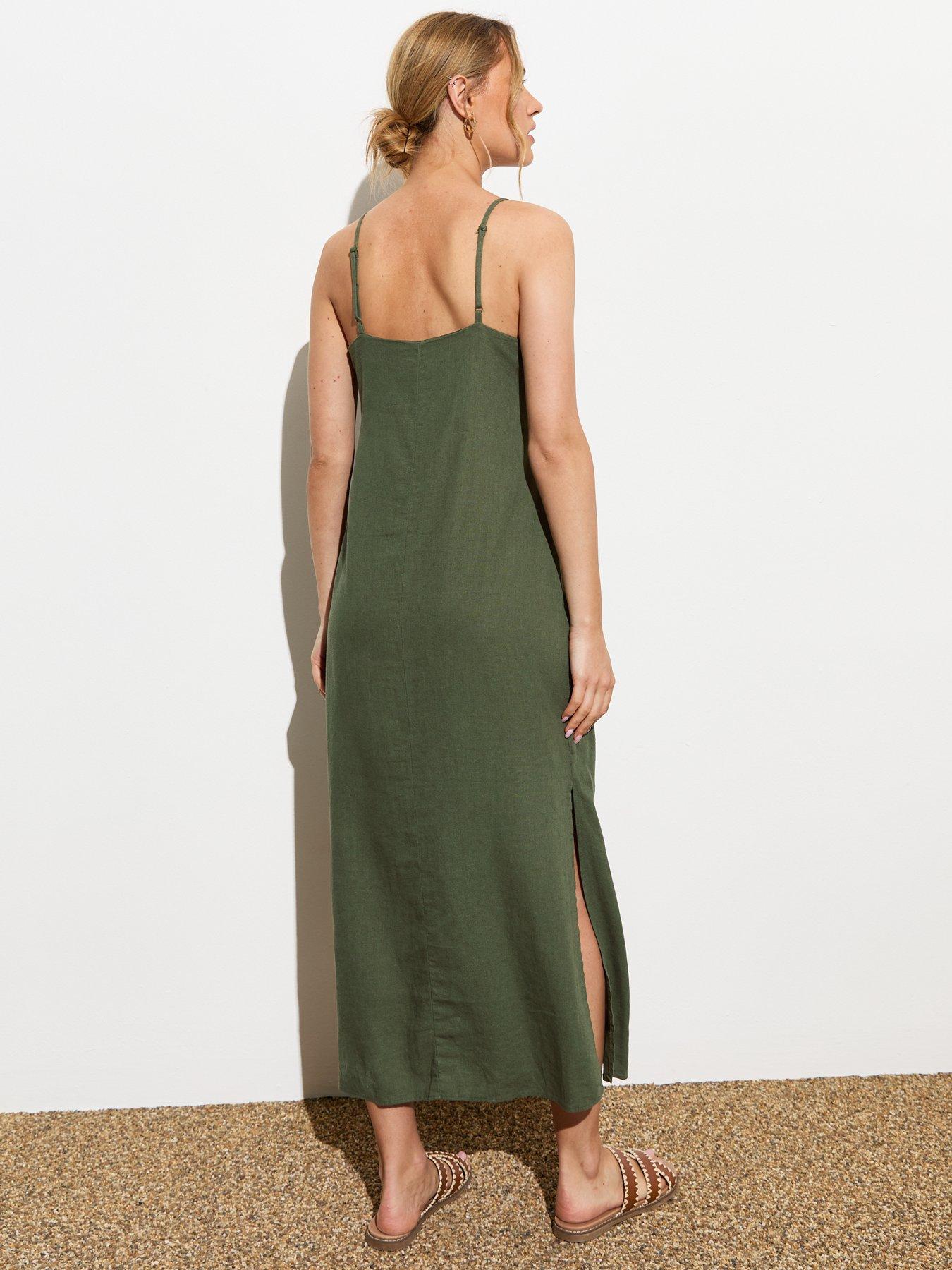 new-look-khaki-strappy-linen-blend-slit-midi-dressstillFront