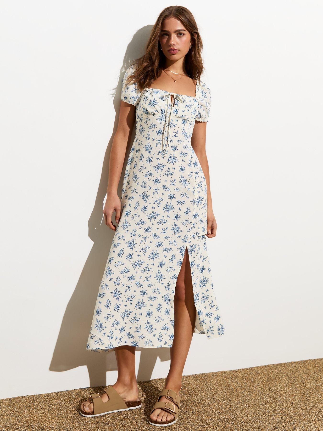 New Look White Floral Milkmaid Short Sleeve Midi Dress