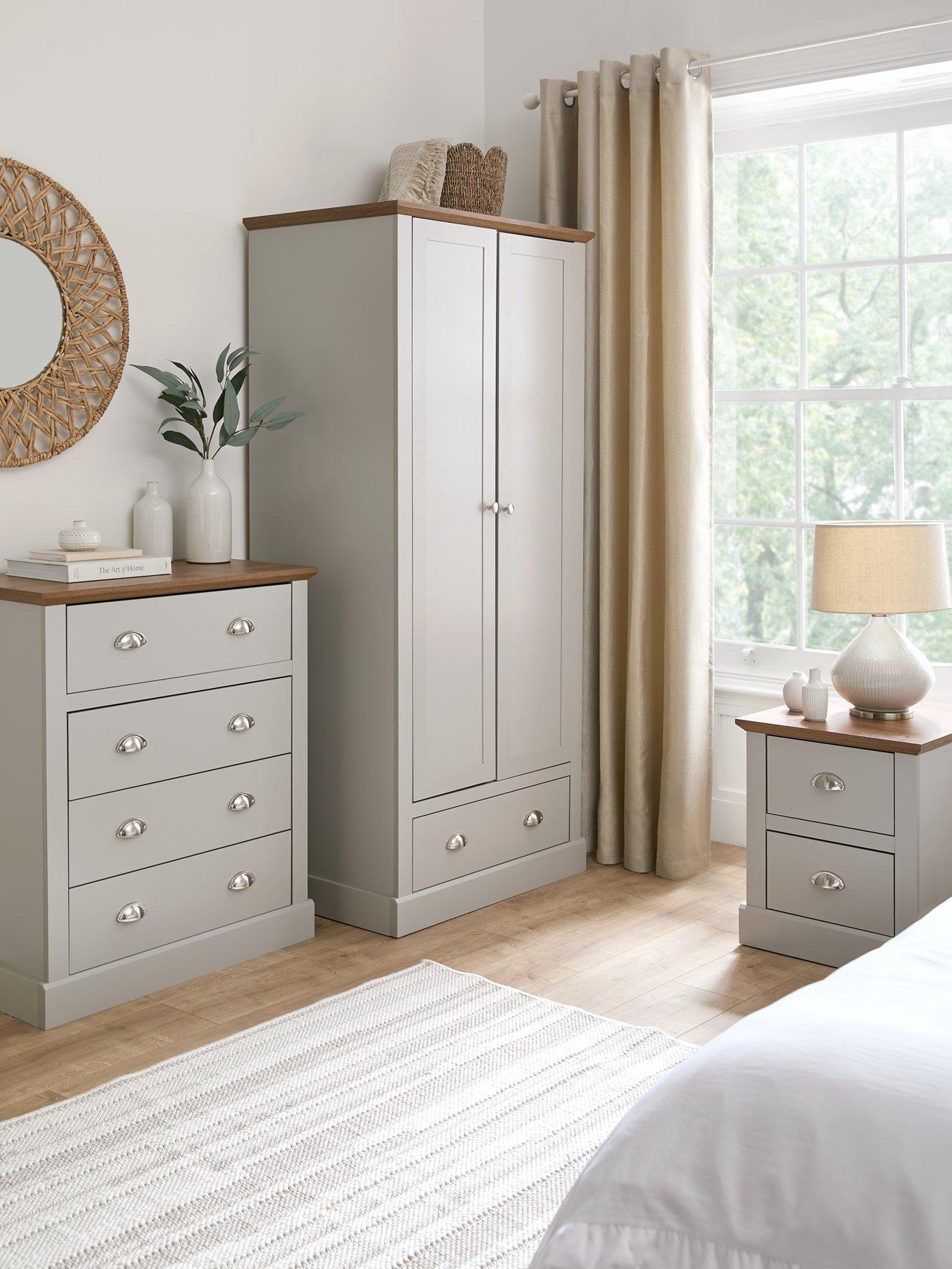 undefined Crawford 3 Piece Package Deal - 2 Door Wardrobe, 4 Drawer Chest and 2 Drawer Bedside Chest
