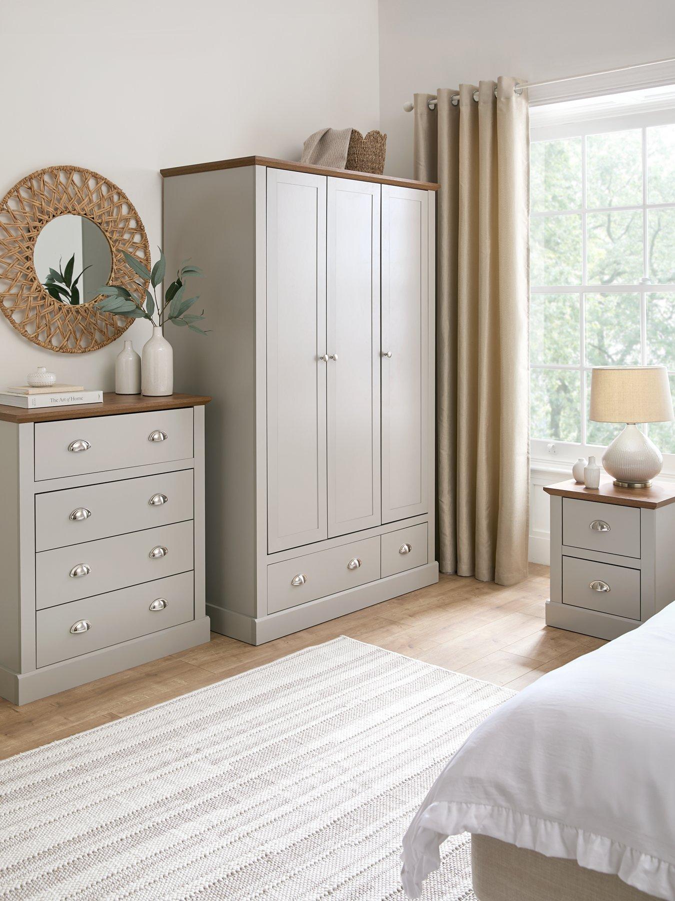 The Very Collection Crawford 3 Piece Package Deal - 3 Door Wardrobe, 4 Drawer Chest and 2 Drawer Bedside Chest