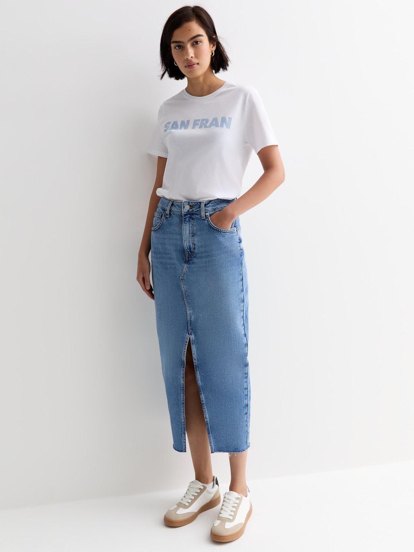 New Look Blue Denim High Waist Split Hem Midi Skirt Very Ireland