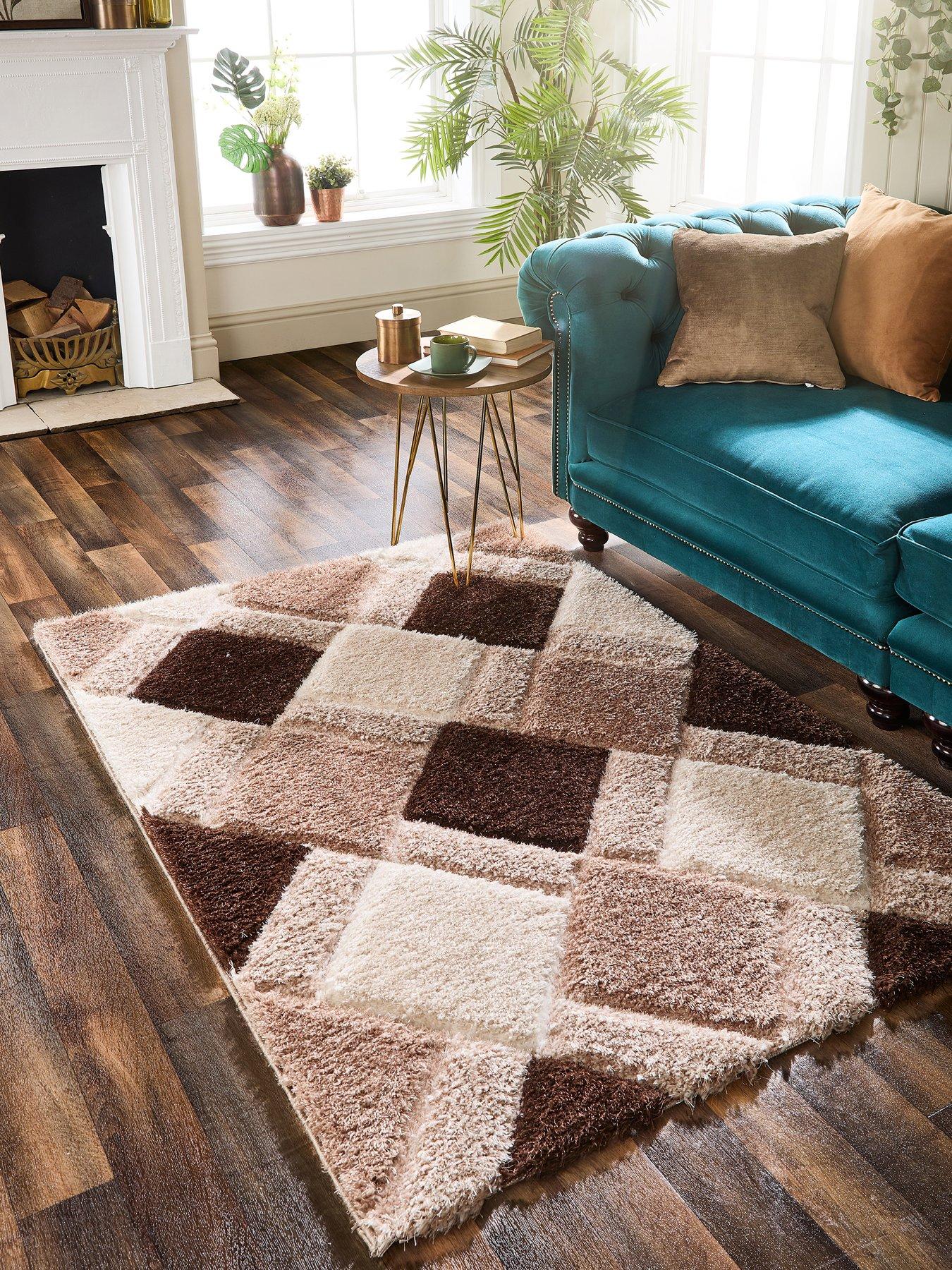 undefined 3D Geo Shaggy Rug - Beige
