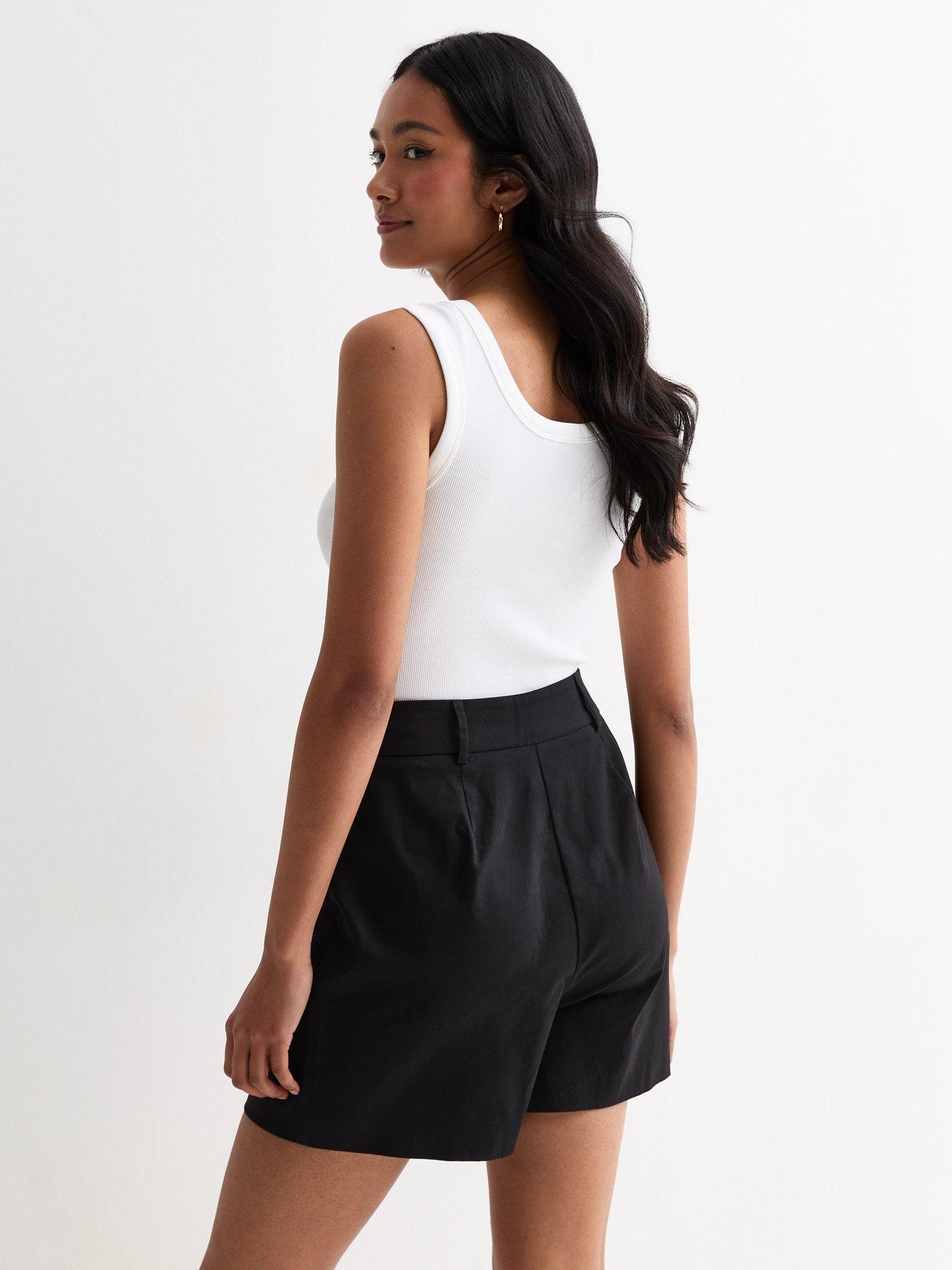 new-look-black-cotton-high-waist-tailored-shortsstillFront