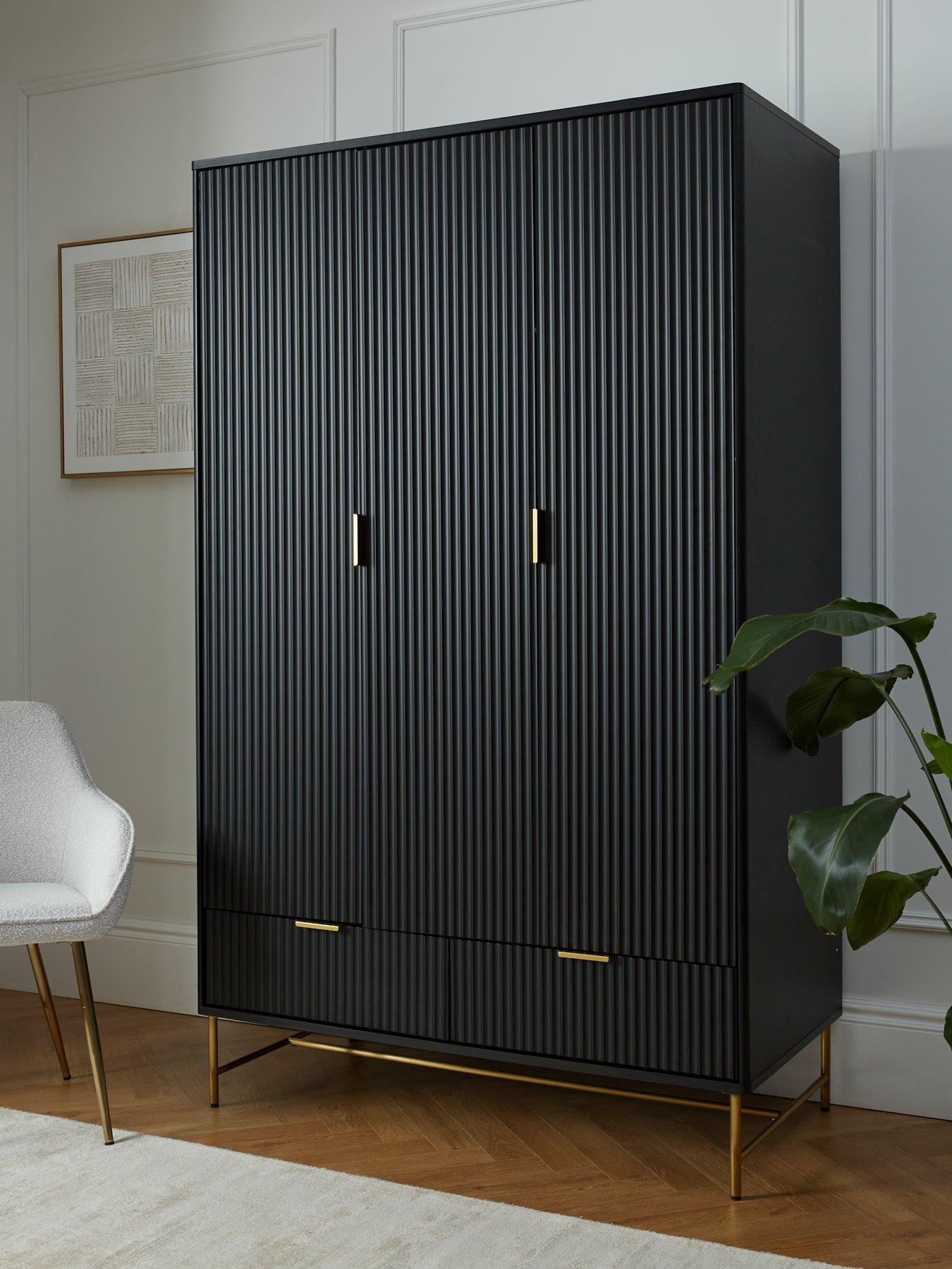 Image 1 of 7 of The Very Collection Cora 3 Door, 2 Drawer Wardrobe - Black/Brass