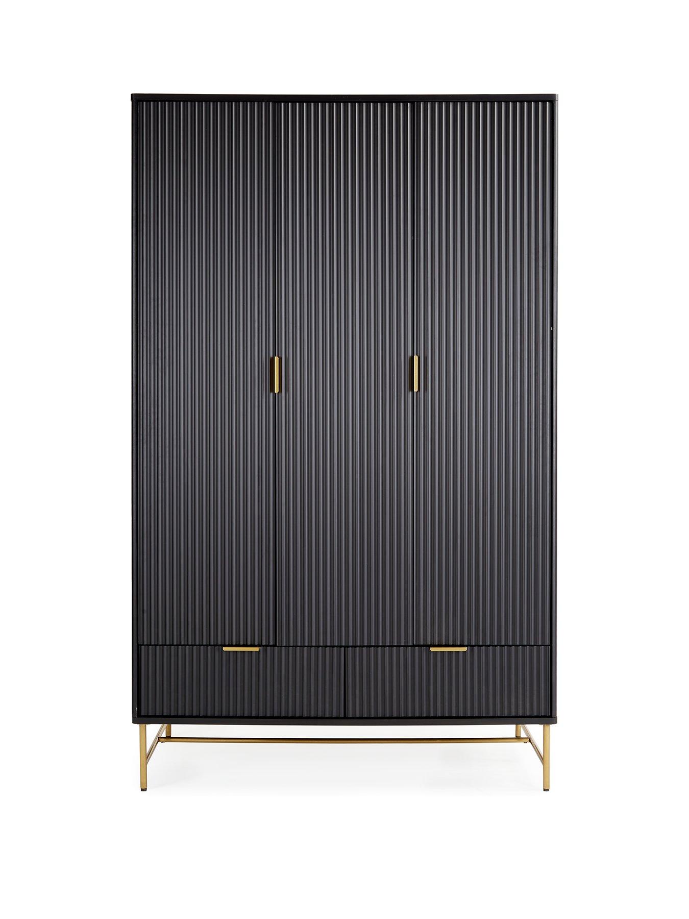 Image 2 of 7 of The Very Collection Cora 3 Door, 2 Drawer Wardrobe - Black/Brass