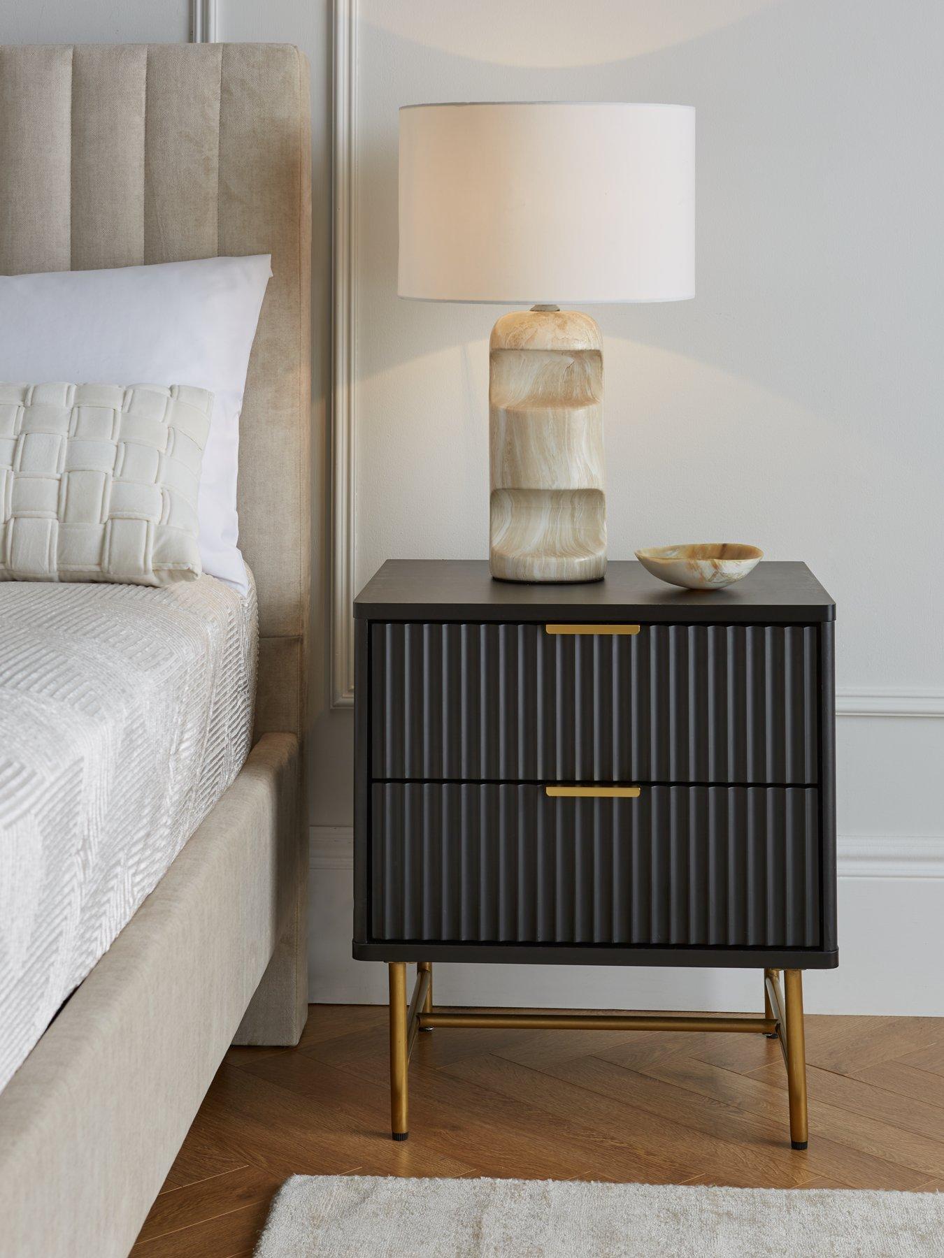 Image of Very Home Cora 2 Drawer Bedside Chest - Black/Brass