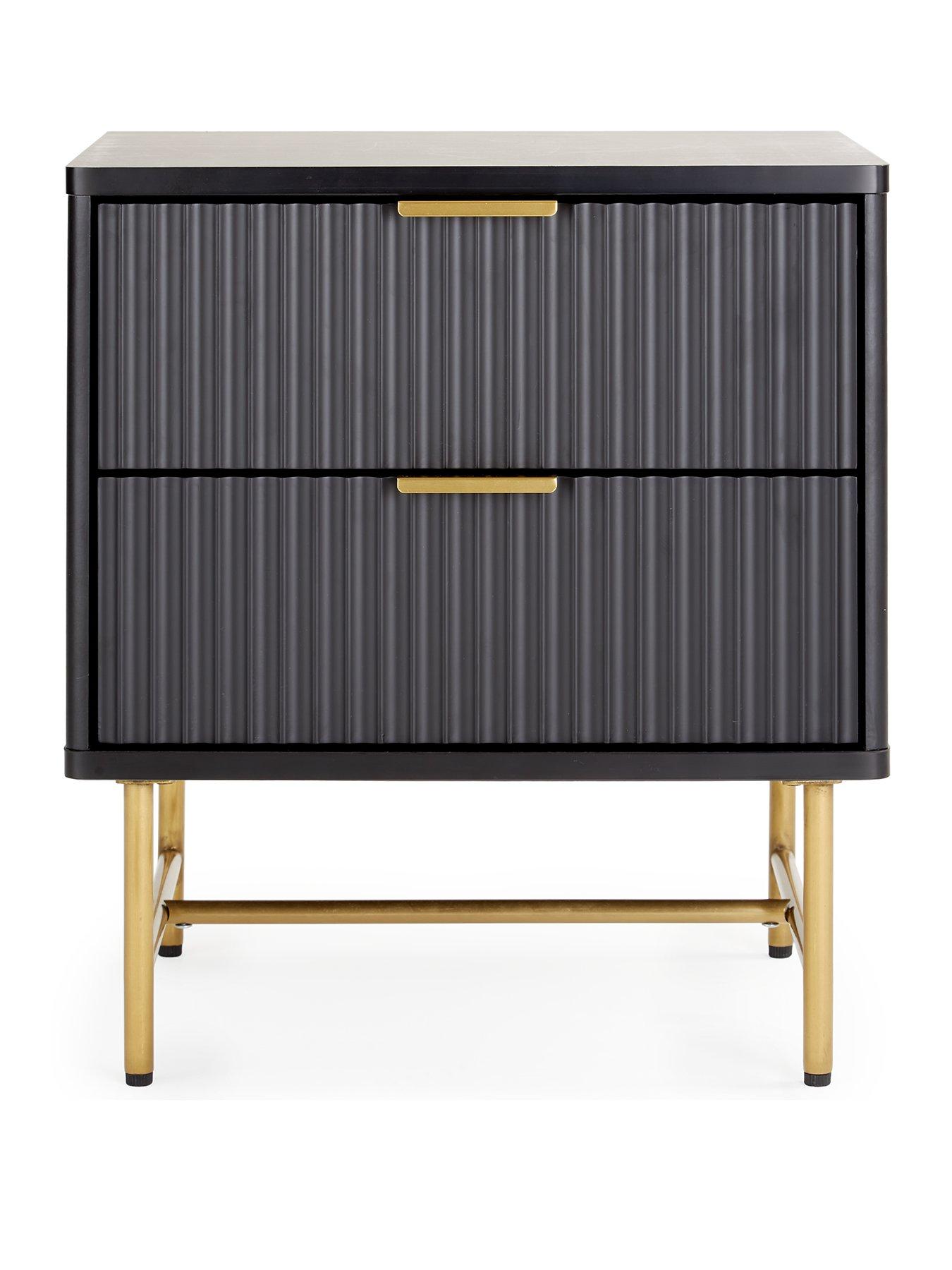 Image 2 of 7 of The Very Collection Cora 2 Drawer Bedside Chest - Black/Brass