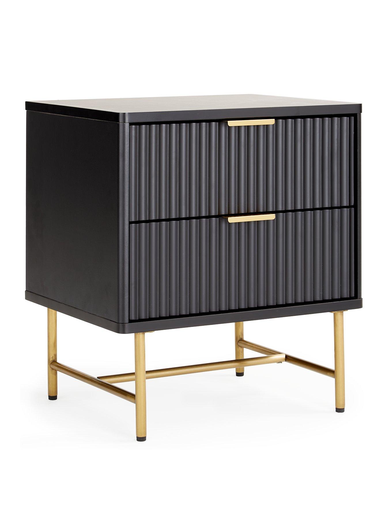 Image 3 of 7 of The Very Collection Cora 2 Drawer Bedside Chest - Black/Brass