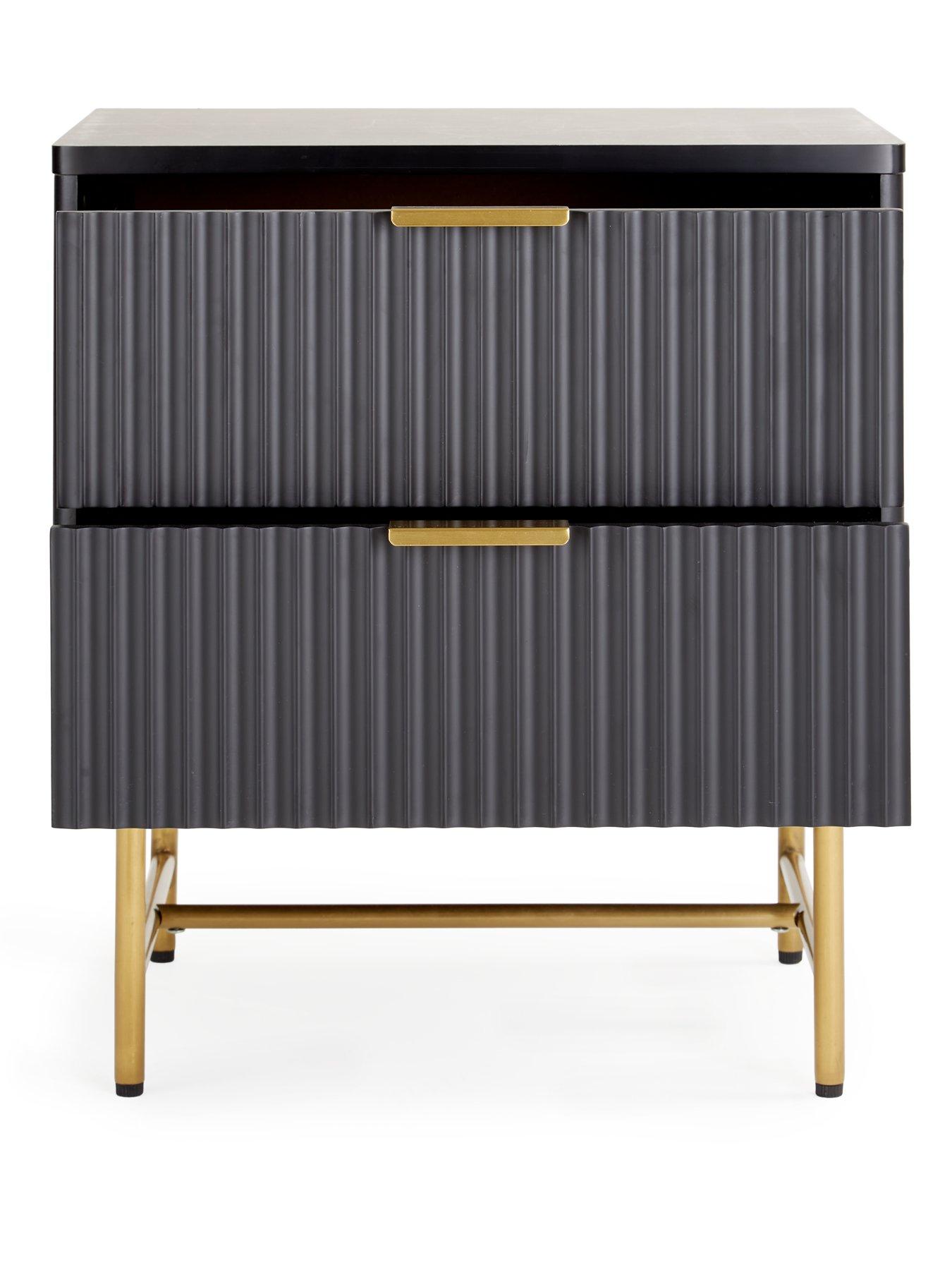 Image 4 of 7 of The Very Collection Cora 2 Drawer Bedside Chest - Black/Brass