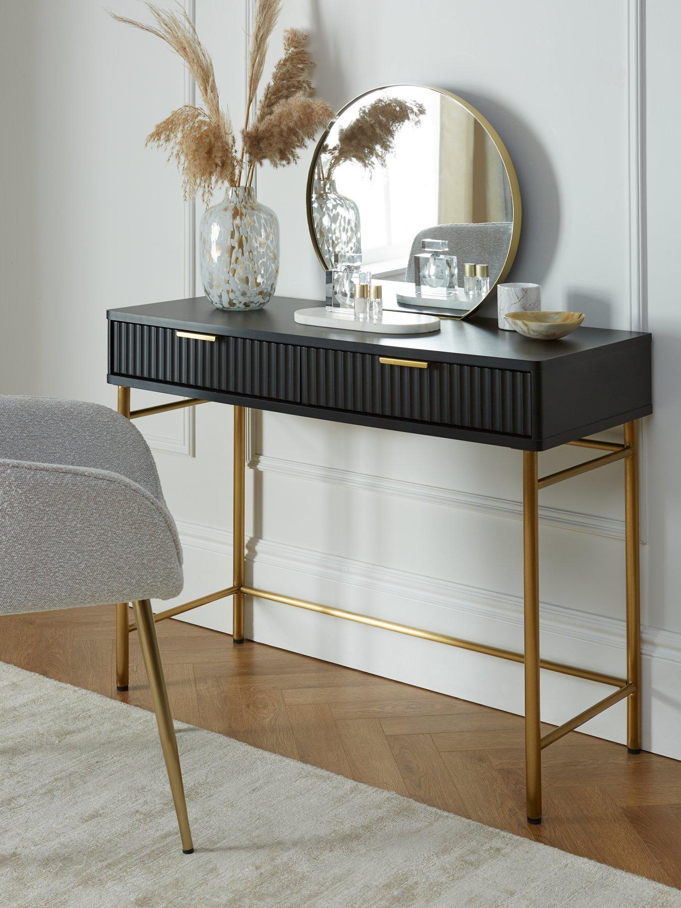 Image 1 of 7 of Very Home Cora Dressing Table and Mirror Set - Black/Brass