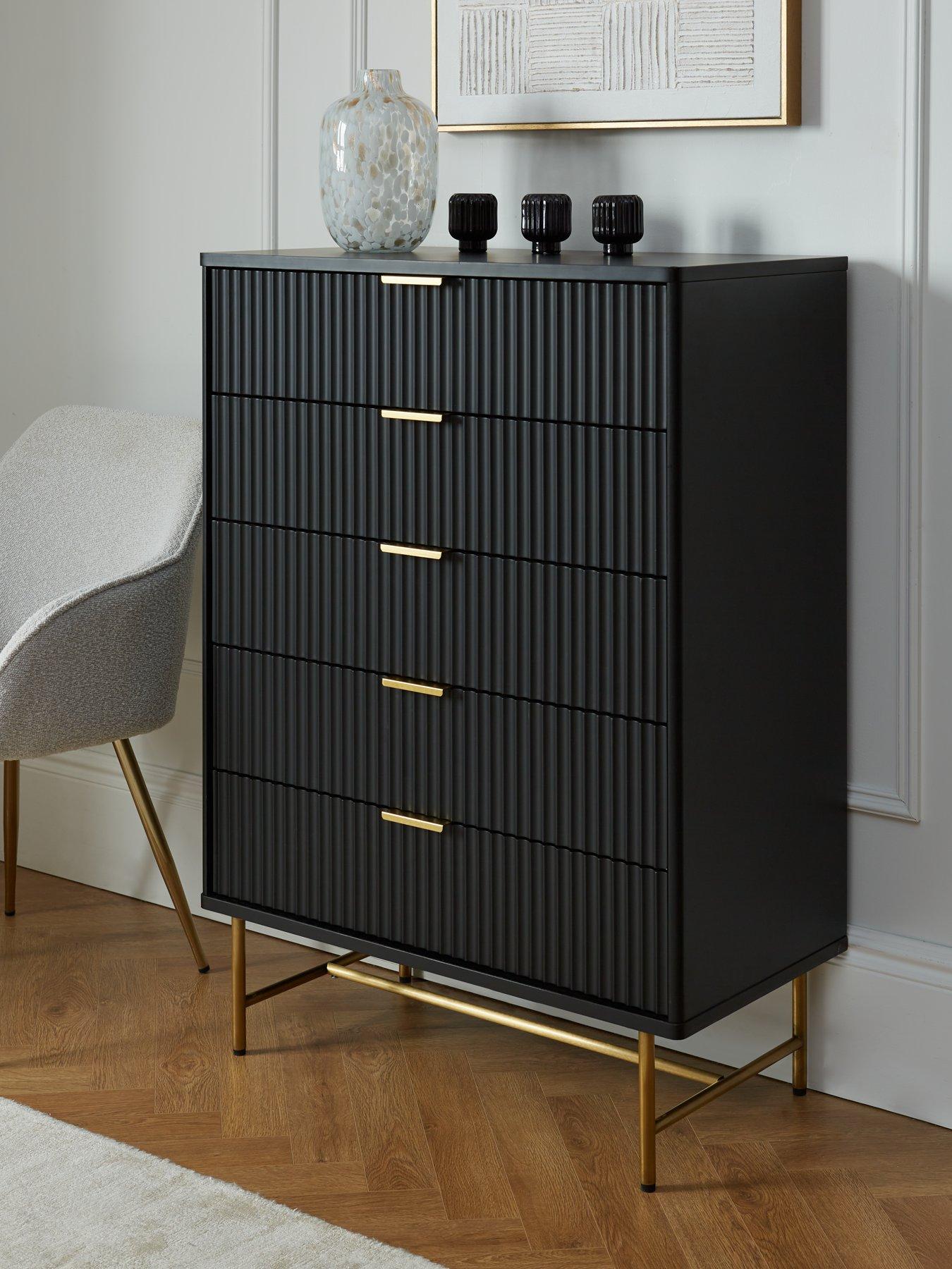 Image of Very Home Cora 5 Drawer Chest - Black/Brass