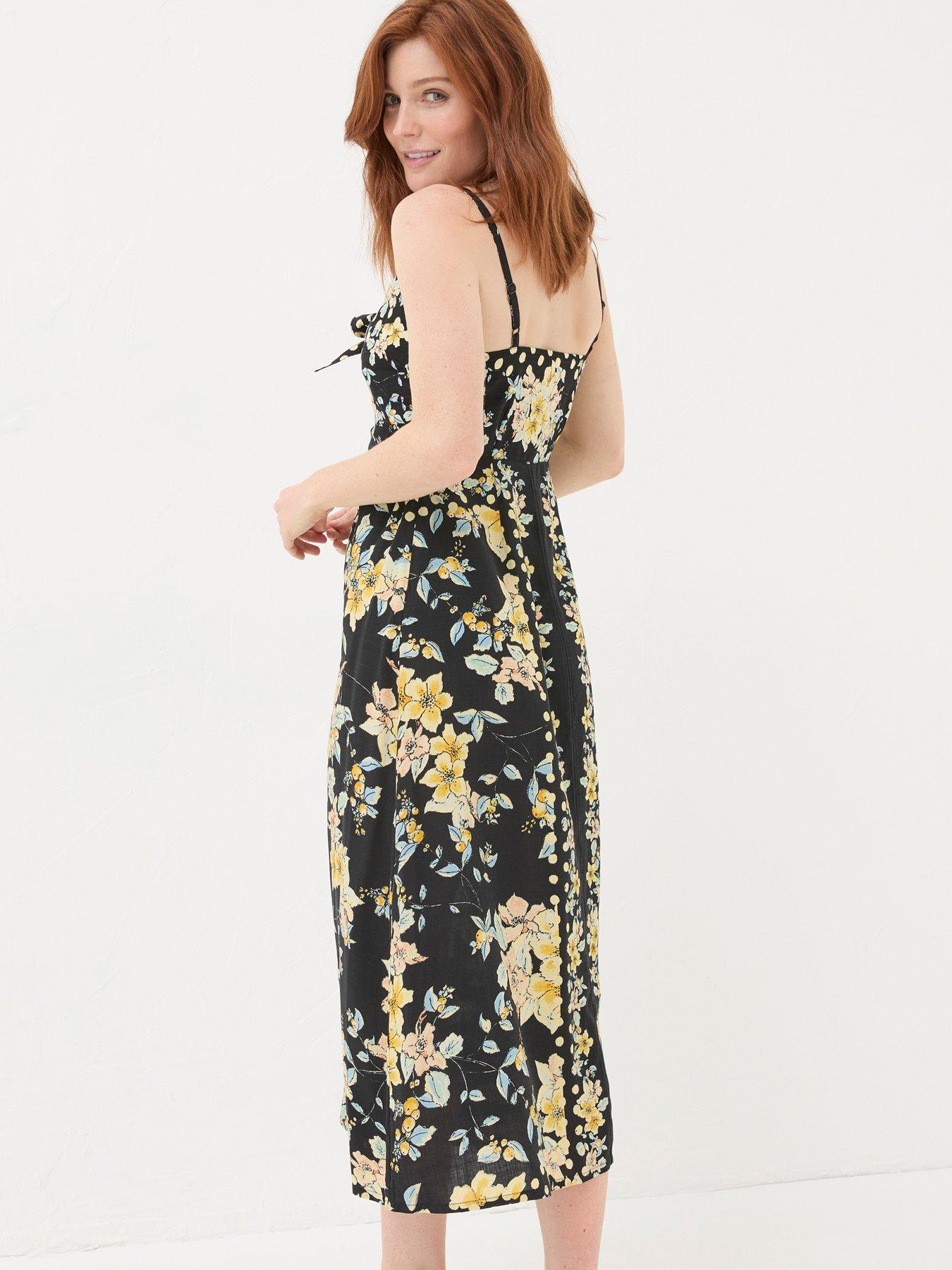 Image 2 of 5 of FatFace Phoebe Citrus Button Down Floral Midi Dress - Black