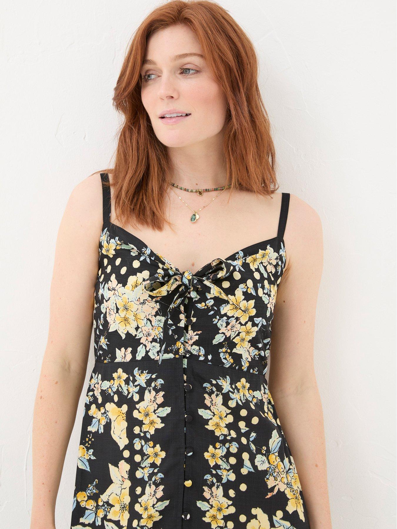 Image 3 of 5 of FatFace Phoebe Citrus Button Down Floral Midi Dress - Black